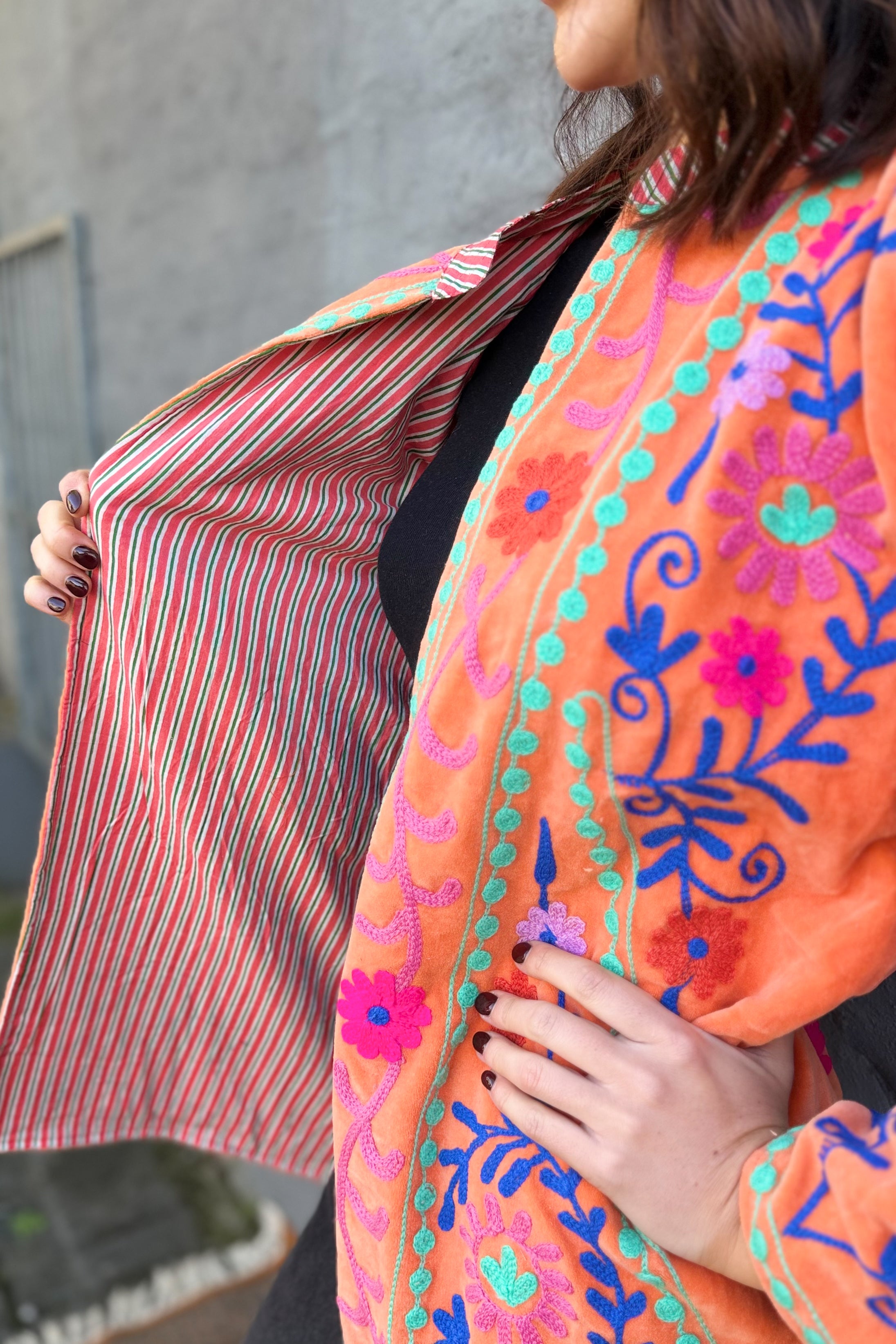 Velvet Suzani Jacket In Orange Peel