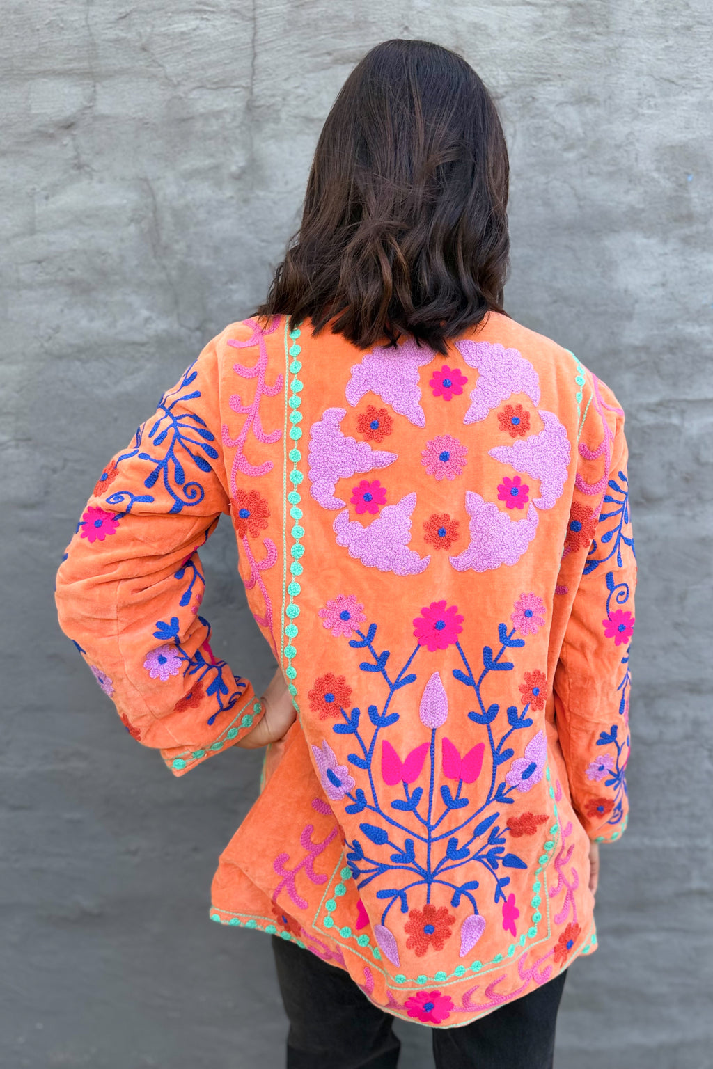 Velvet Suzani Jacket In Orange Peel