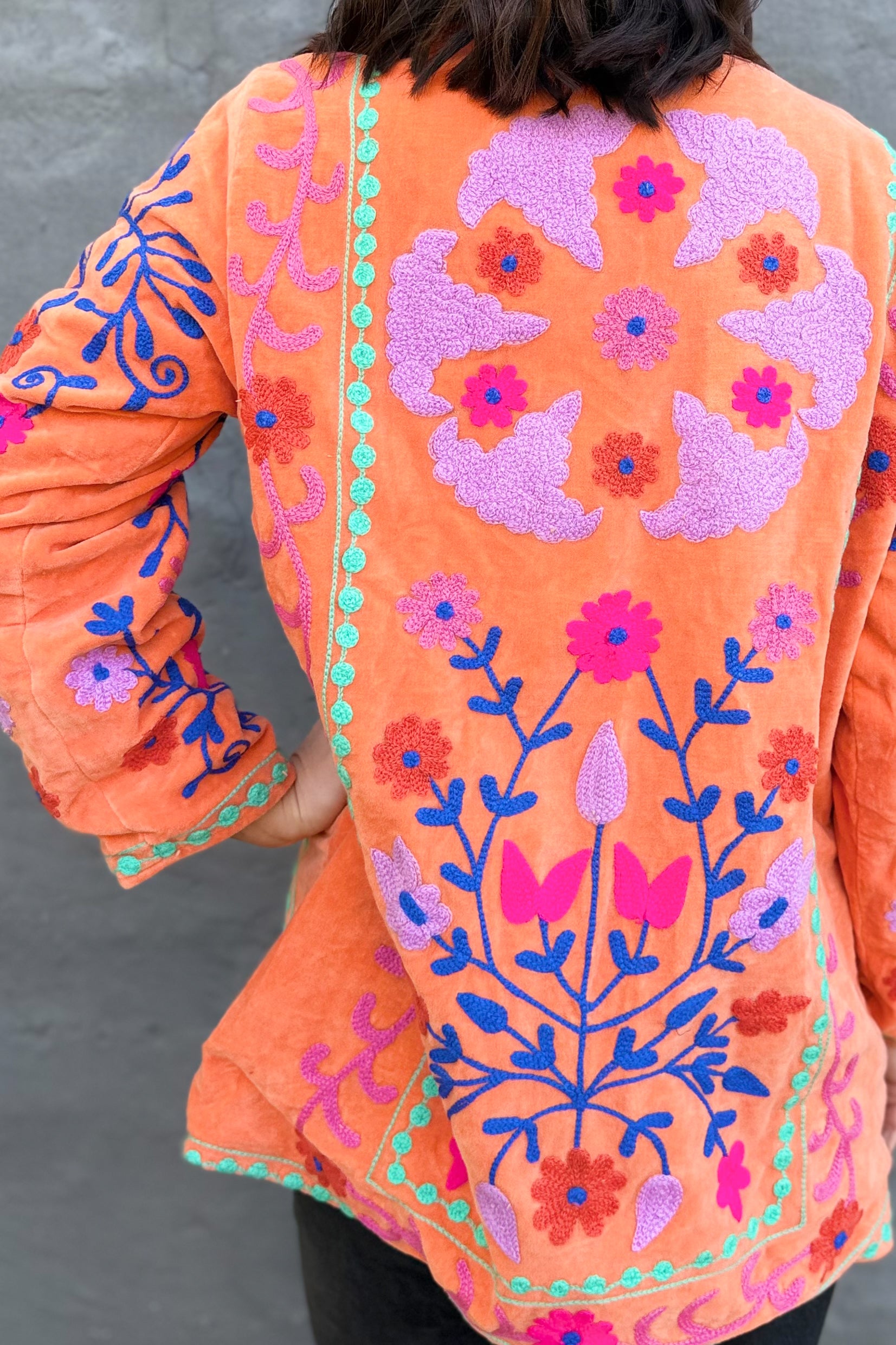Velvet Suzani Jacket In Orange Peel