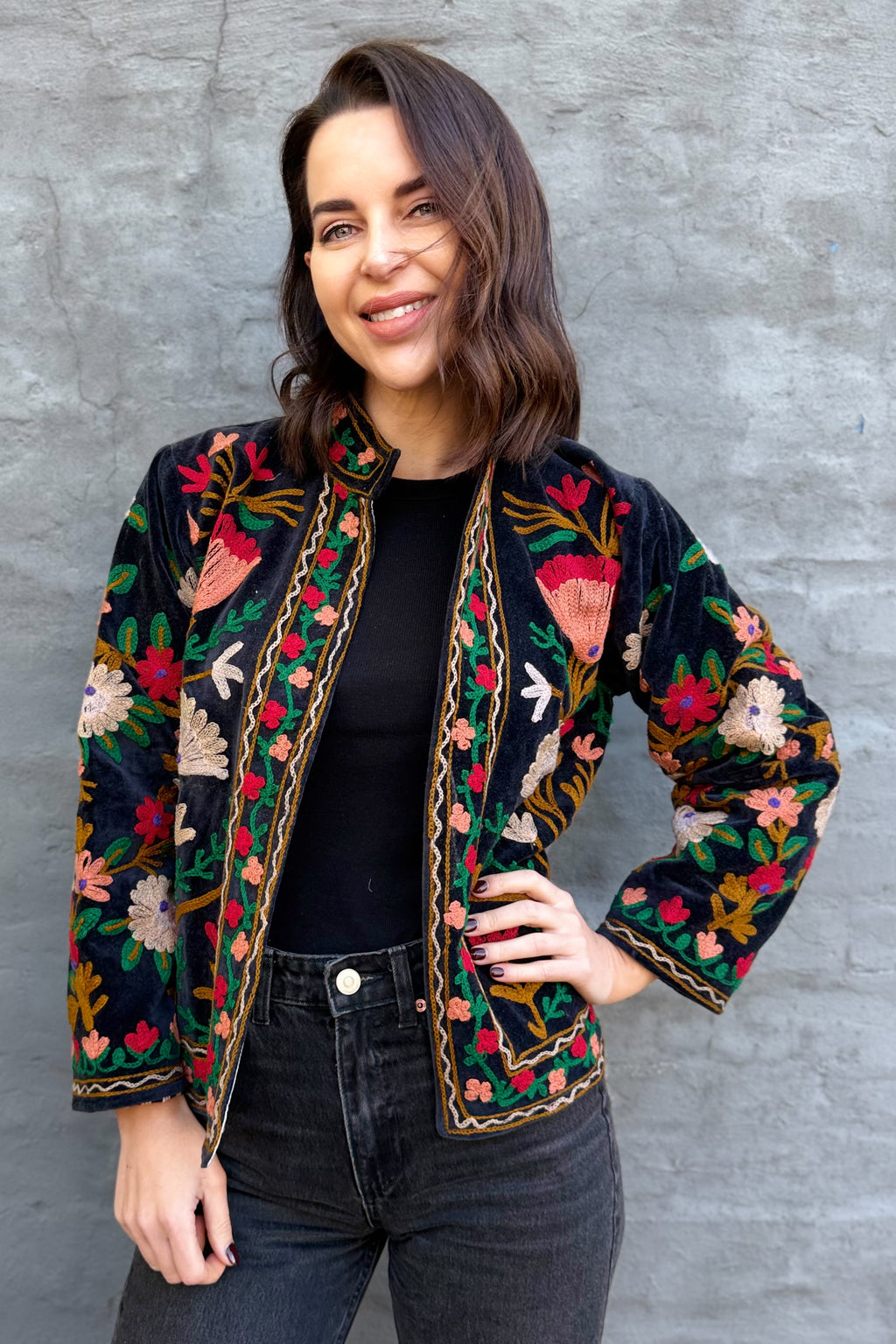 Velvet Suzani Jacket In Volcanic Ash