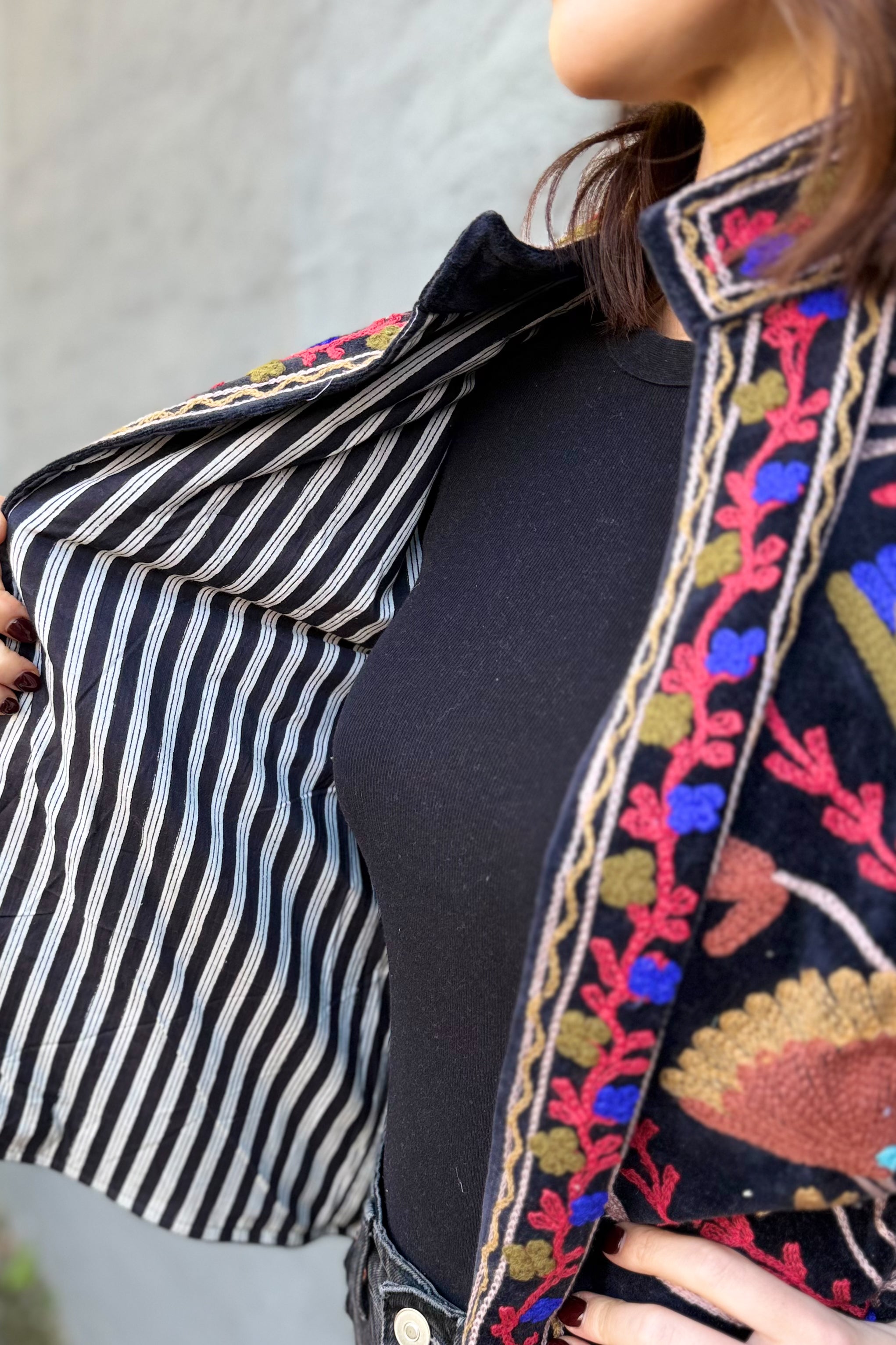 Velvet Suzani Jacket In Black Peat