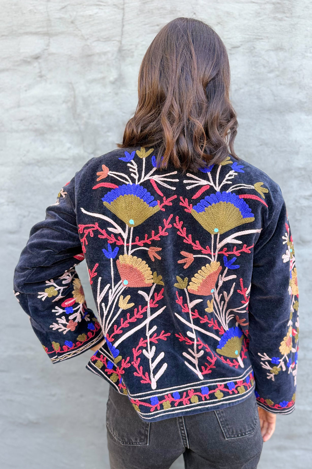 Velvet Suzani Jacket In Black Peat