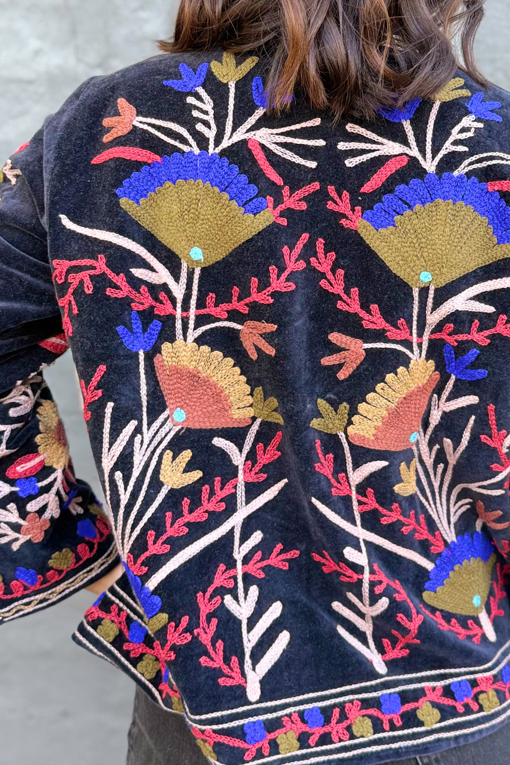 Velvet Suzani Jacket In Black Peat