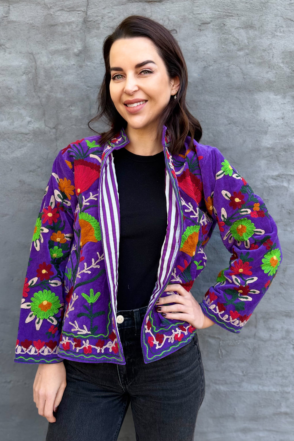 Velvet Suzani Jacket In Crushed Grape