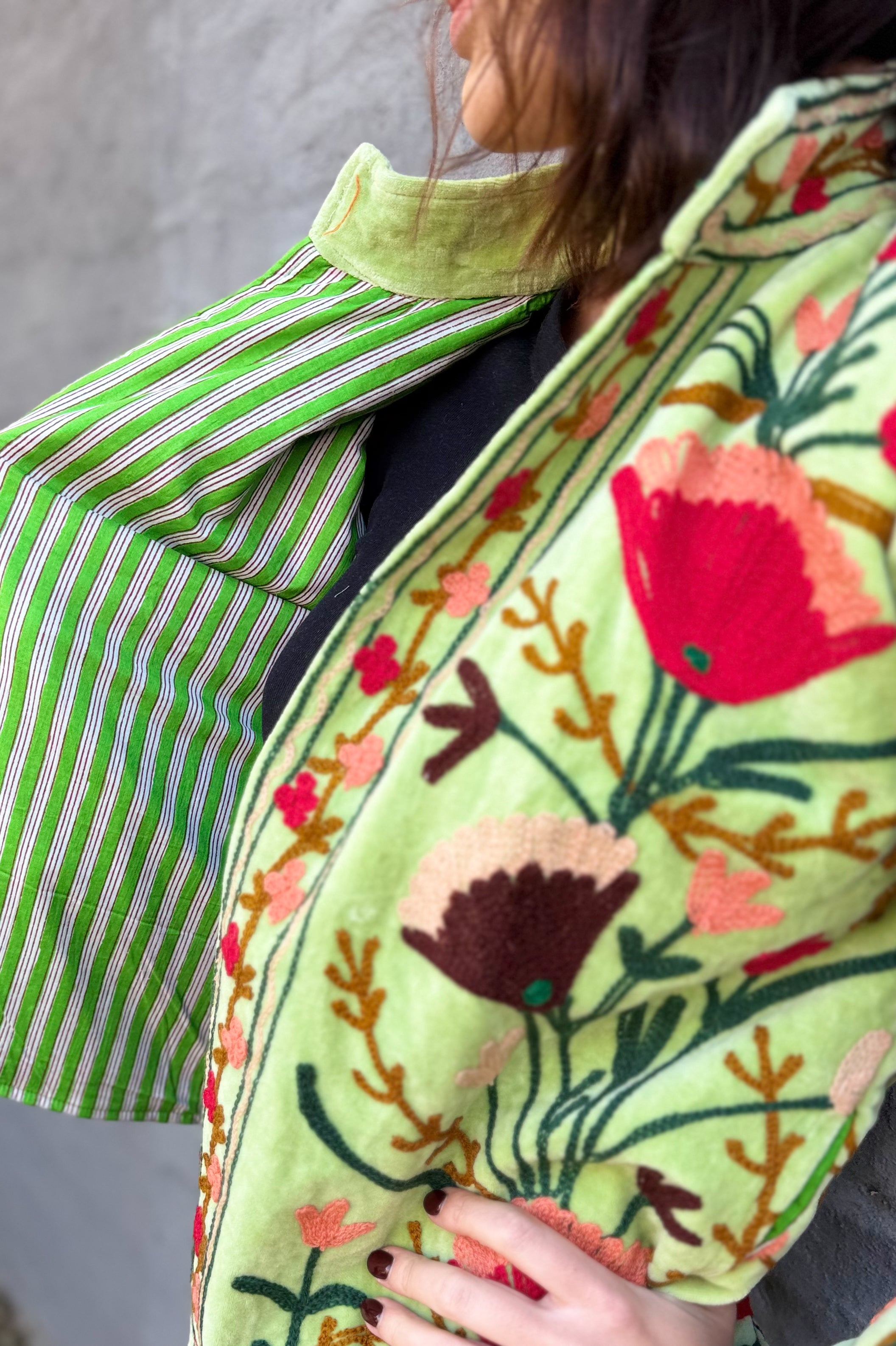 Velvet Suzani Jacket In Lettuce Green