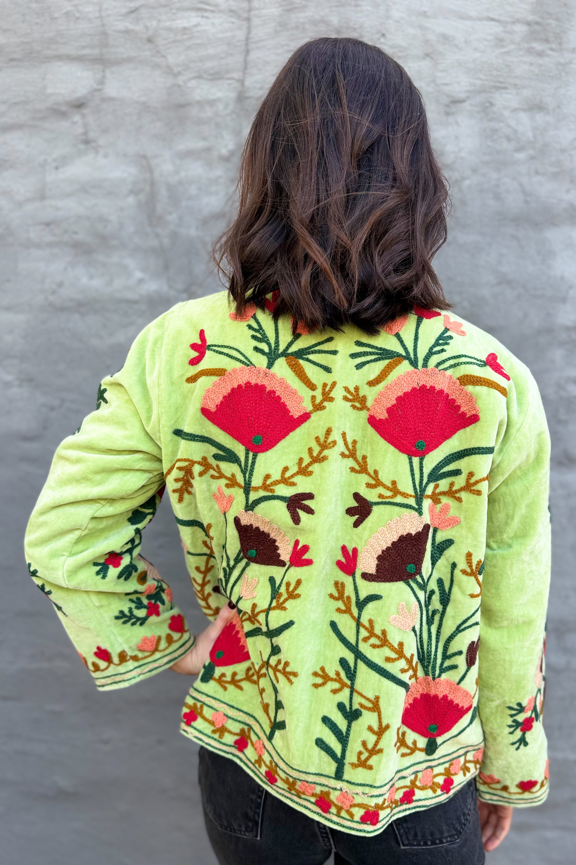 Velvet Suzani Jacket In Lettuce Green