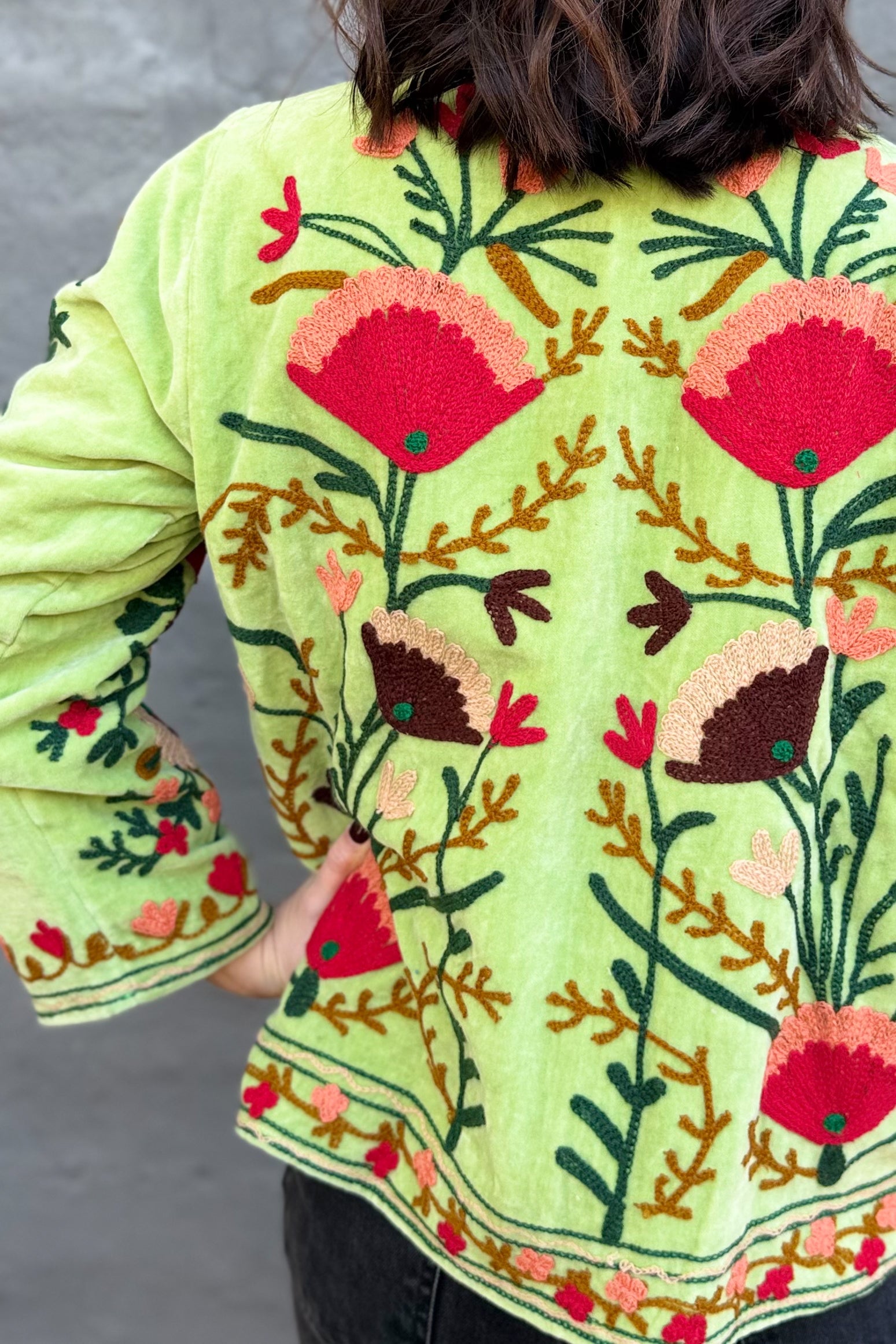 Velvet Suzani Jacket In Lettuce Green