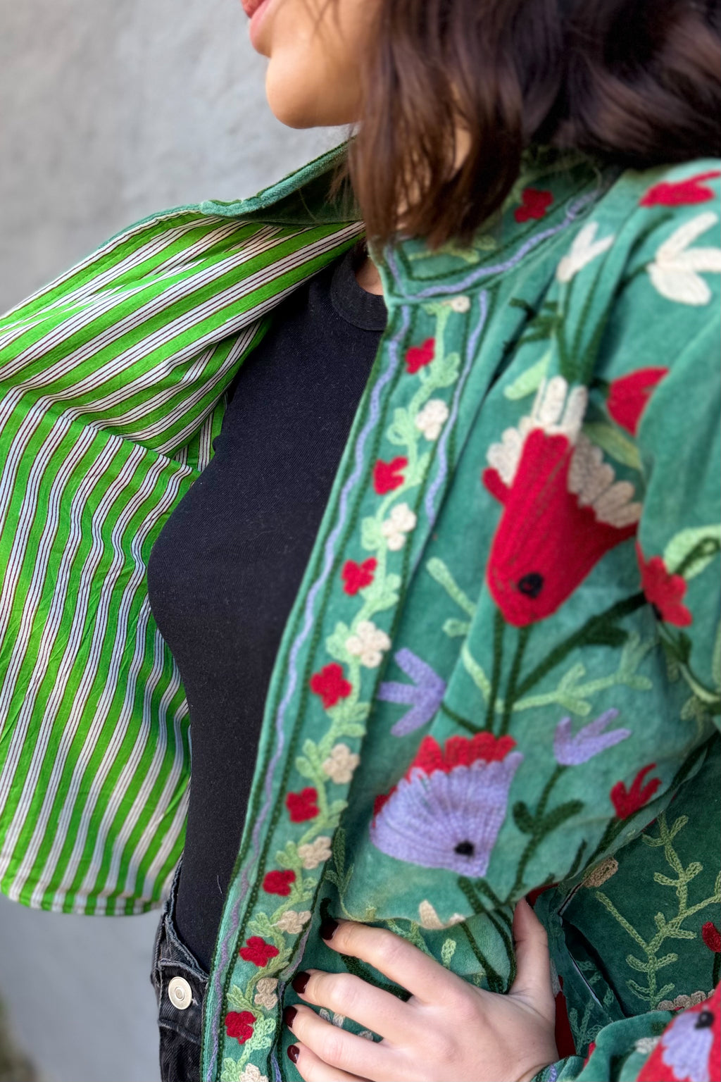 Velvet Suzani Jacket In Creme De Menthe
