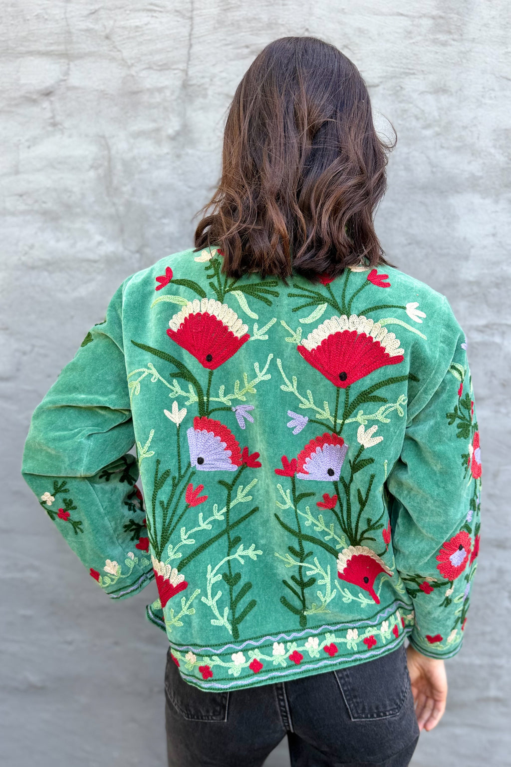 Velvet Suzani Jacket In Creme De Menthe