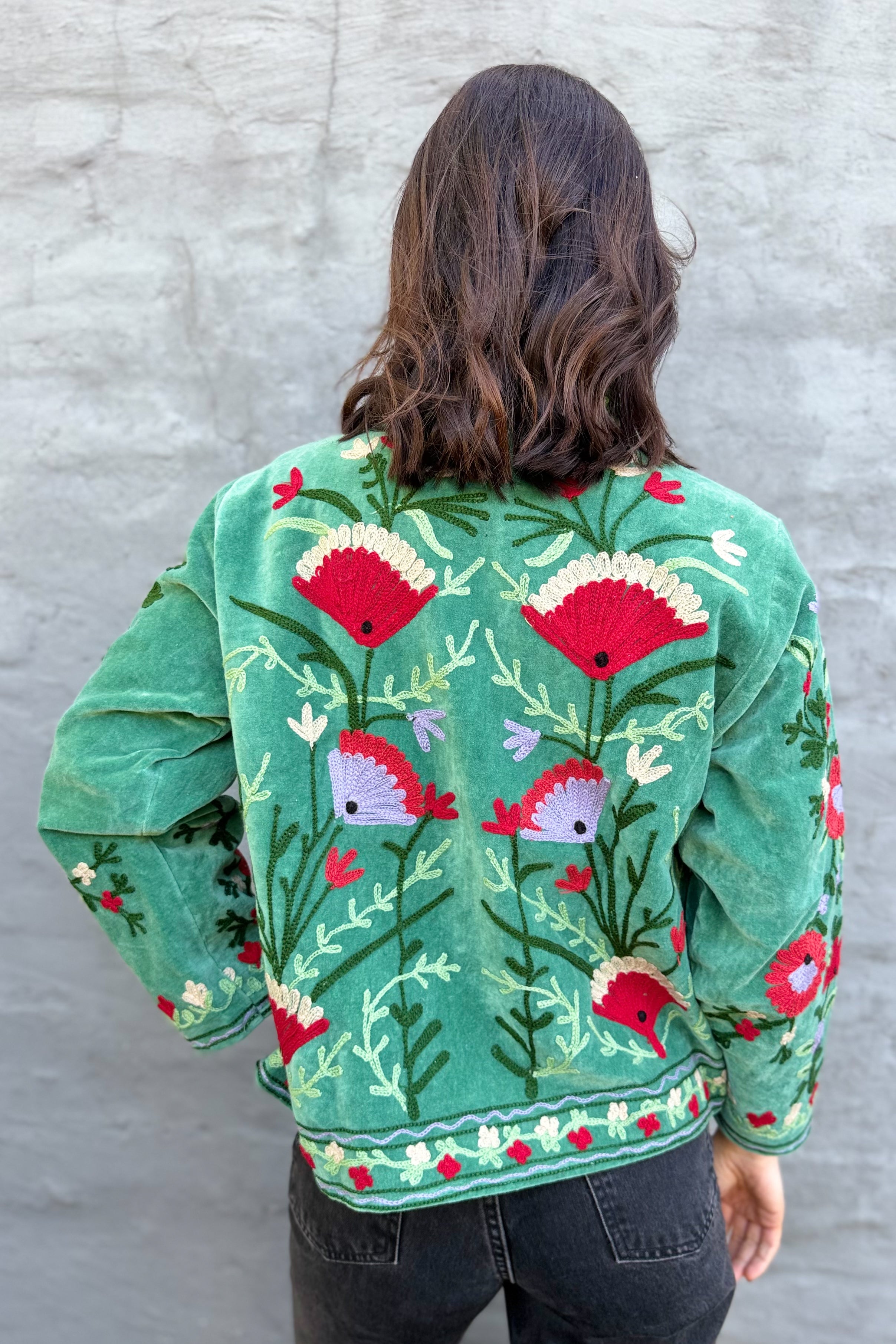 Velvet Suzani Jacket In Creme De Menthe