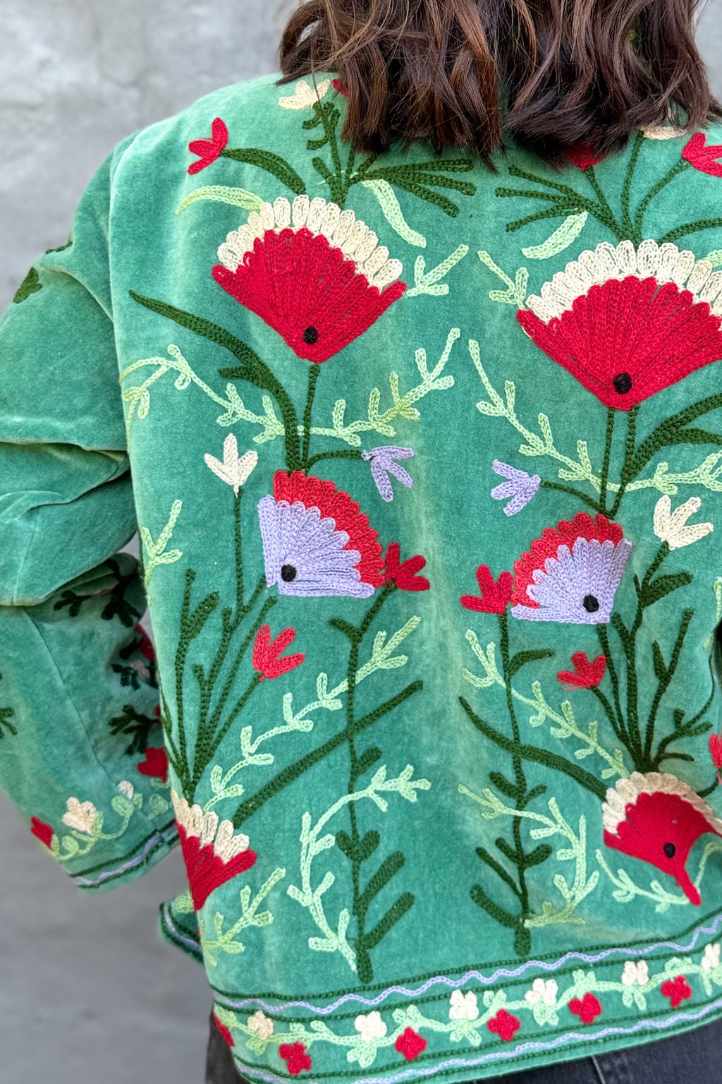 Velvet Suzani Jacket In Creme De Menthe