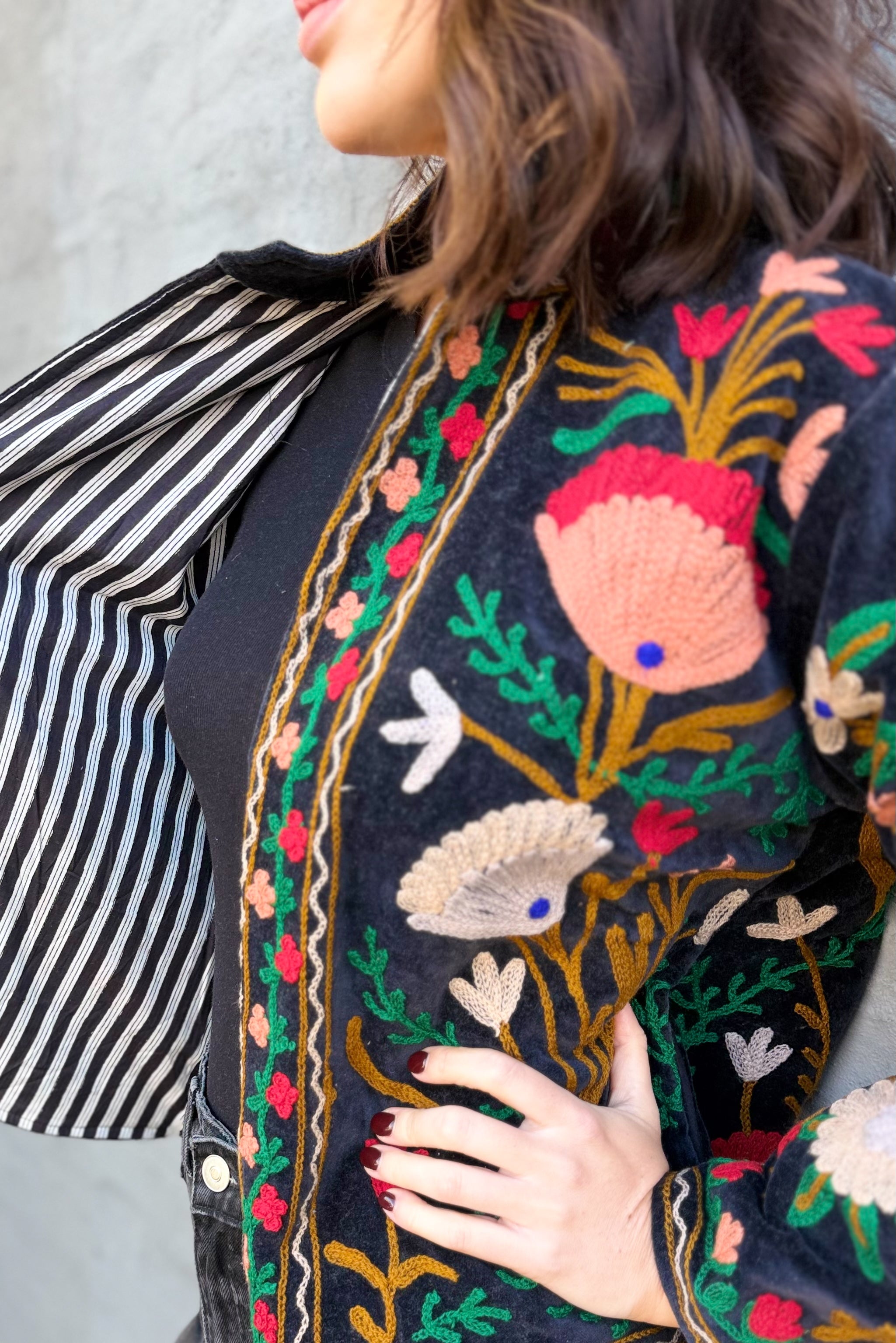 Velvet Suzani Jacket In Jet Set
