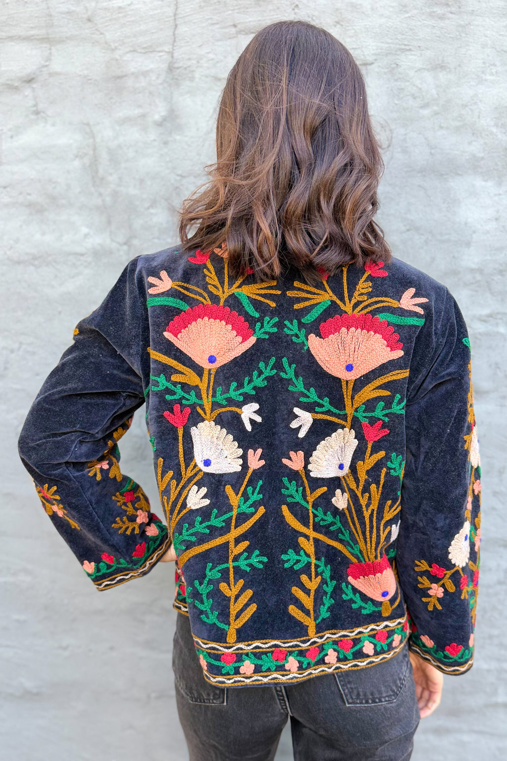 Velvet Suzani Jacket In Jet Set