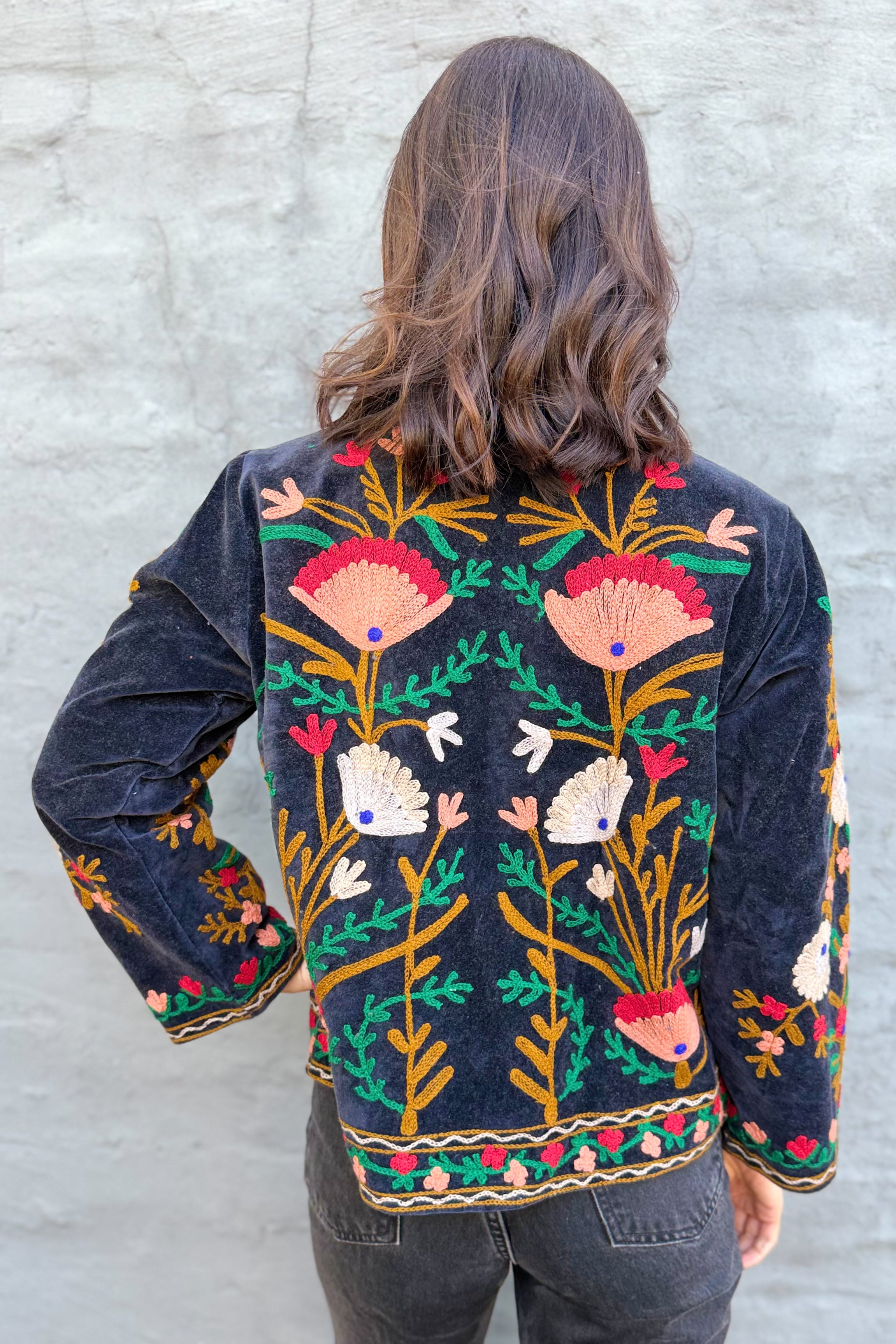 Velvet Suzani Jacket In Jet Set