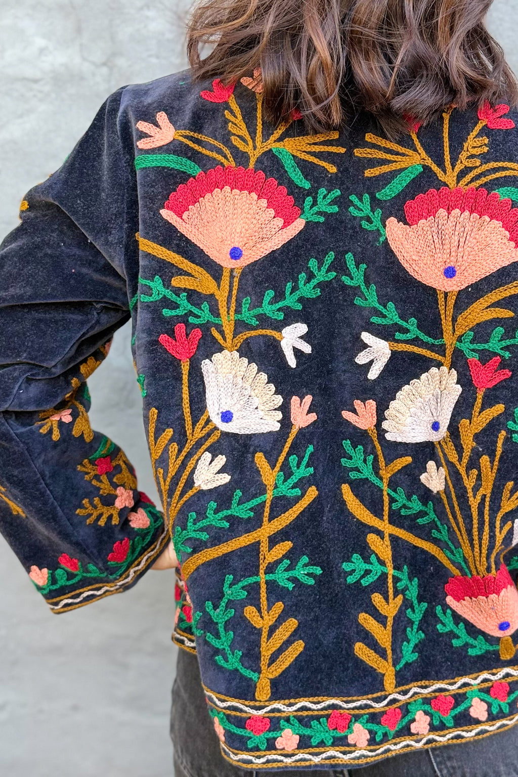 Velvet Suzani Jacket In Jet Set