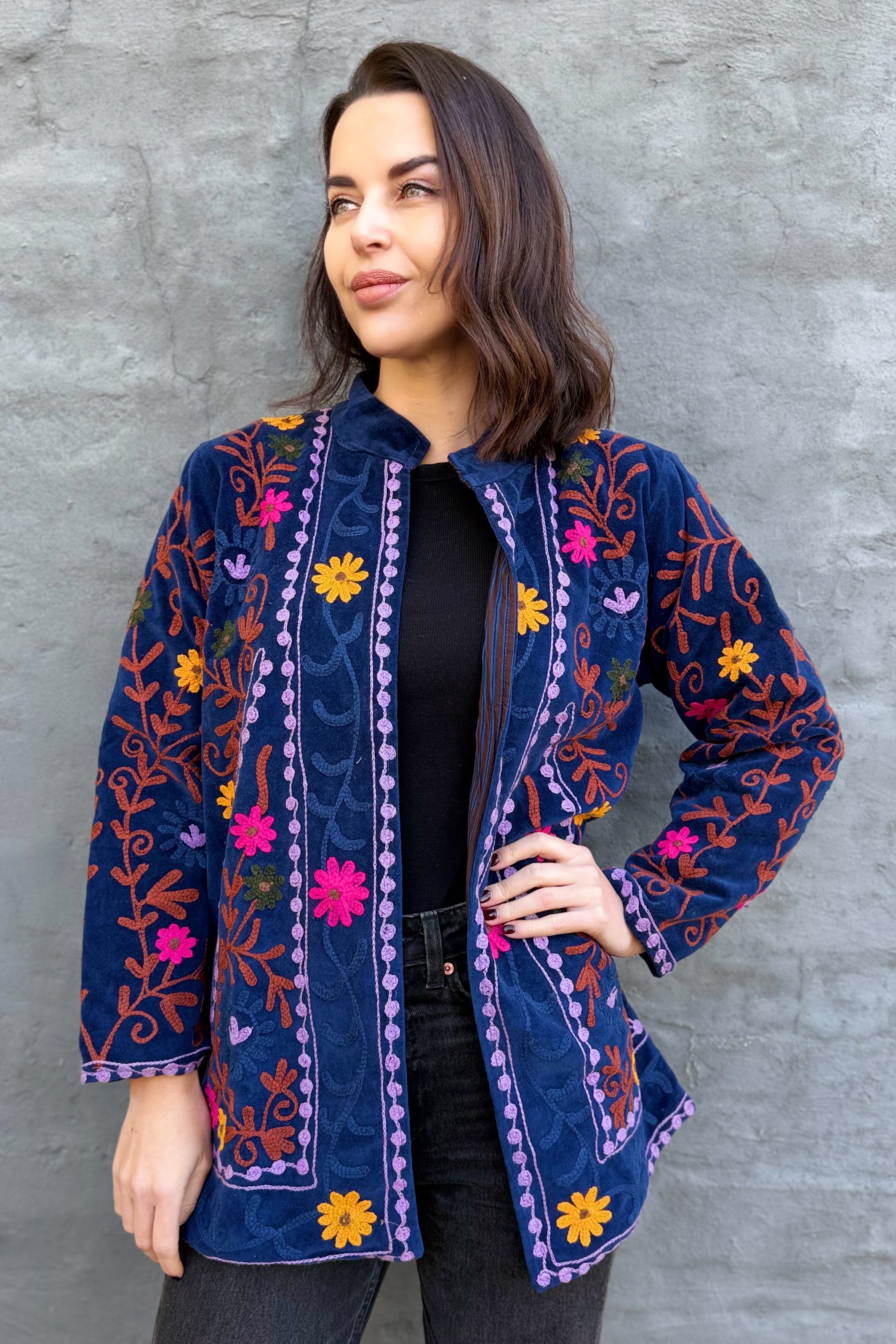 Velvet Suzani Jacket In Midnight Sail