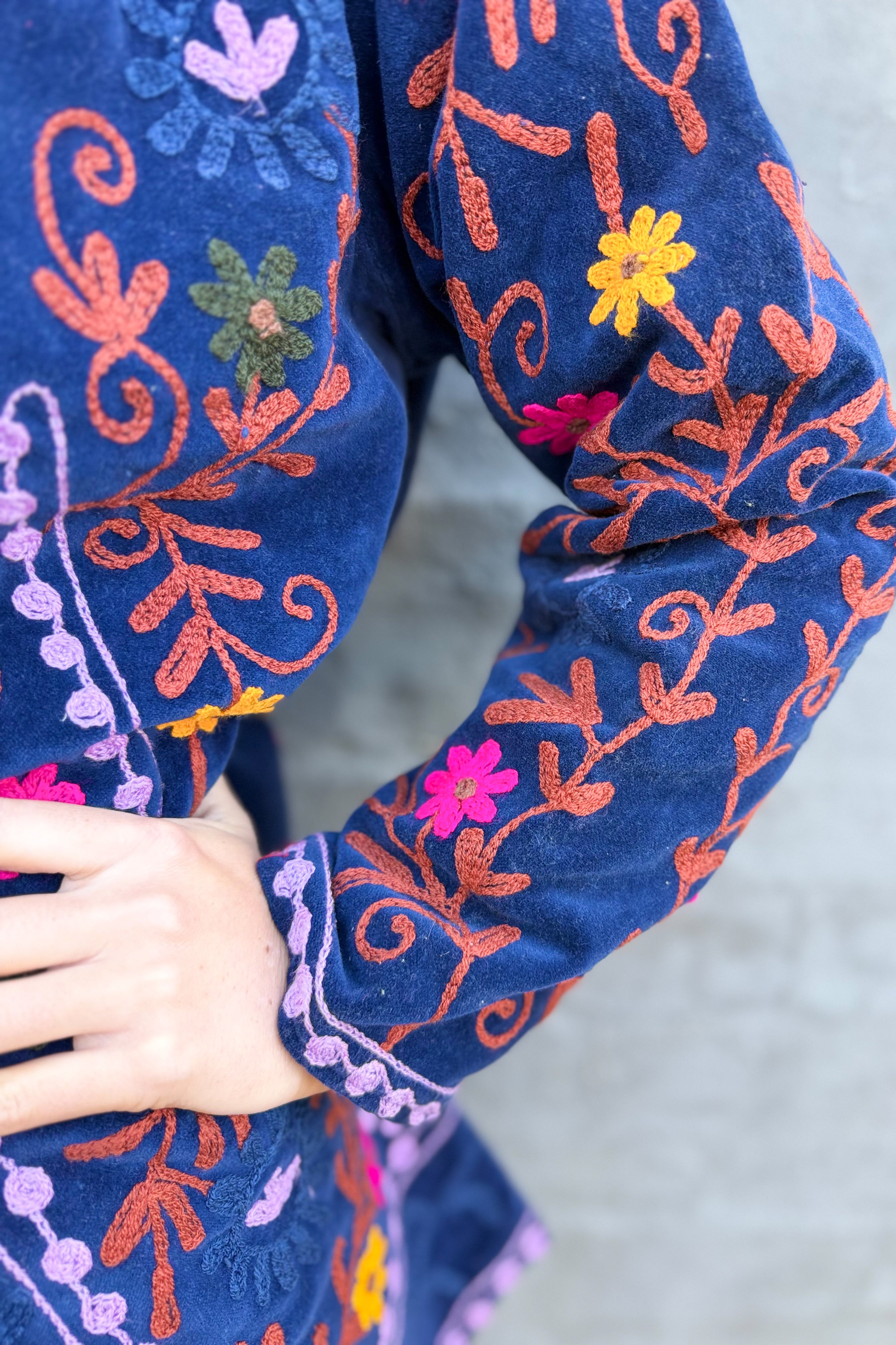Velvet Suzani Jacket In Midnight Sail