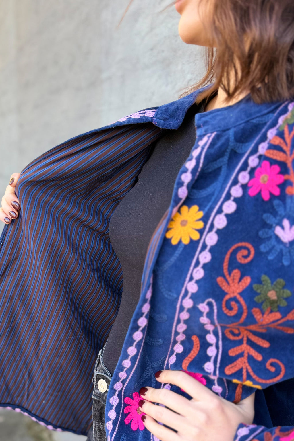 Velvet Suzani Jacket In Midnight Sail
