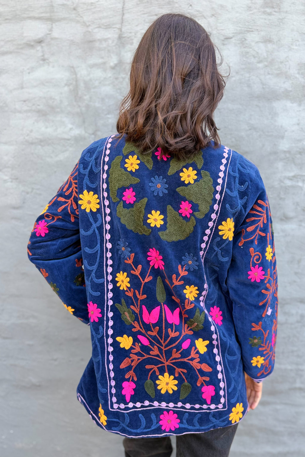Velvet Suzani Jacket In Midnight Sail