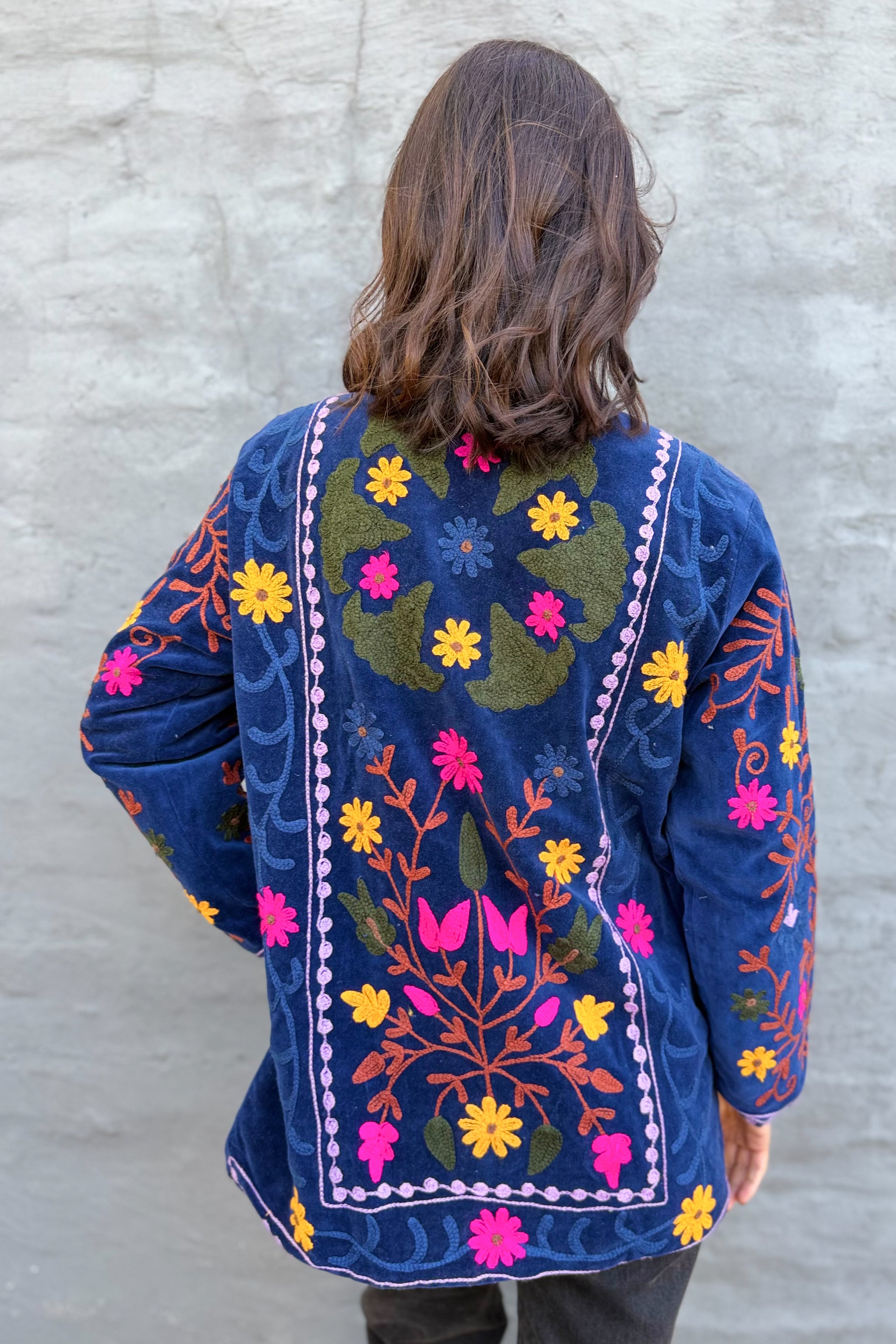 Velvet Suzani Jacket In Midnight Sail