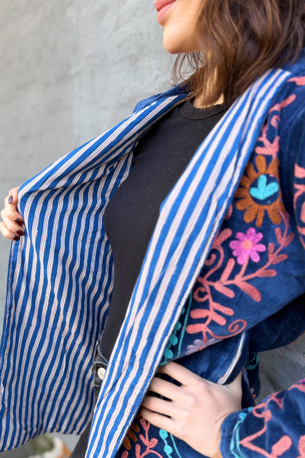Velvet Suzani Jacket In Deep Ocean