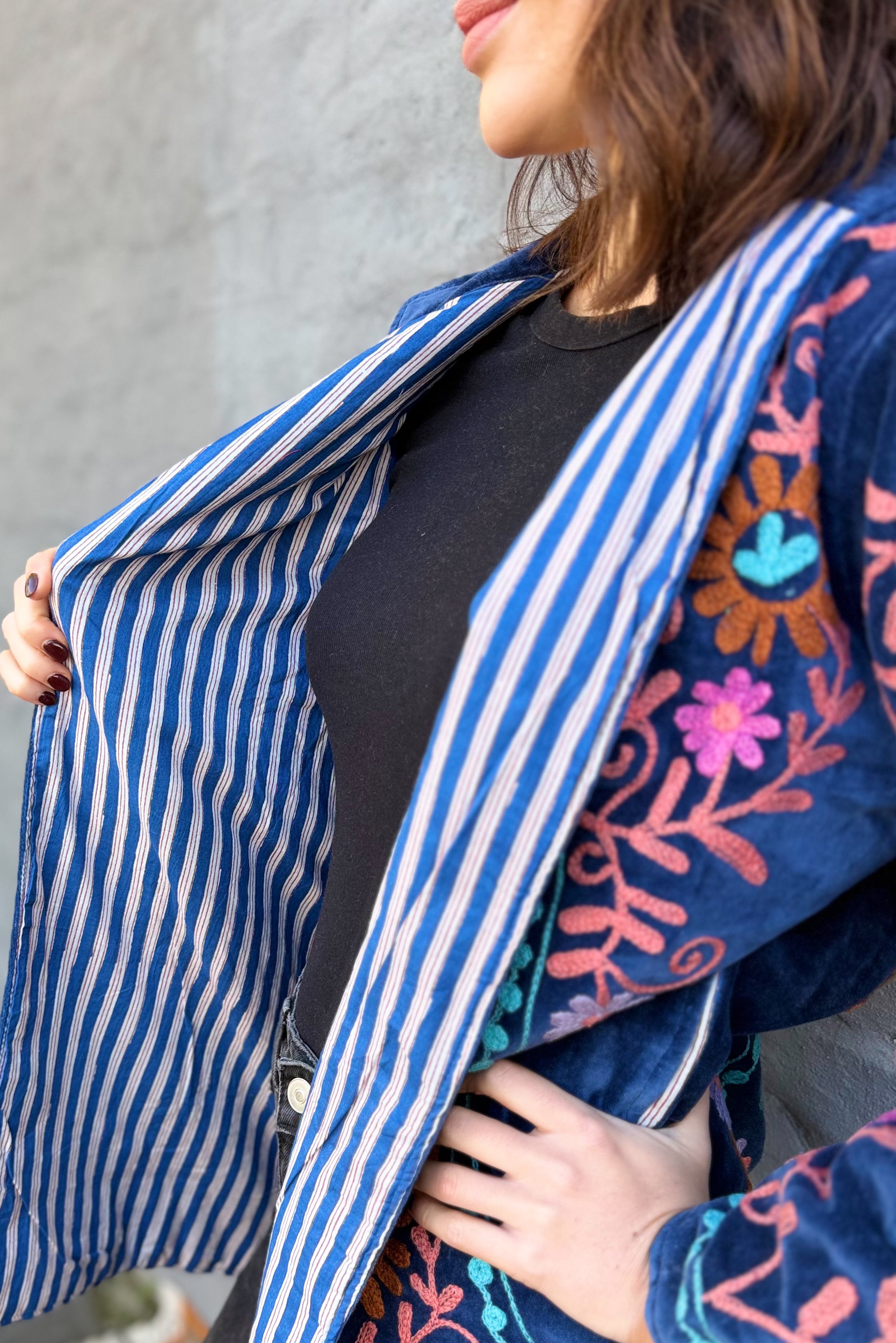 Velvet Suzani Jacket In Deep Ocean