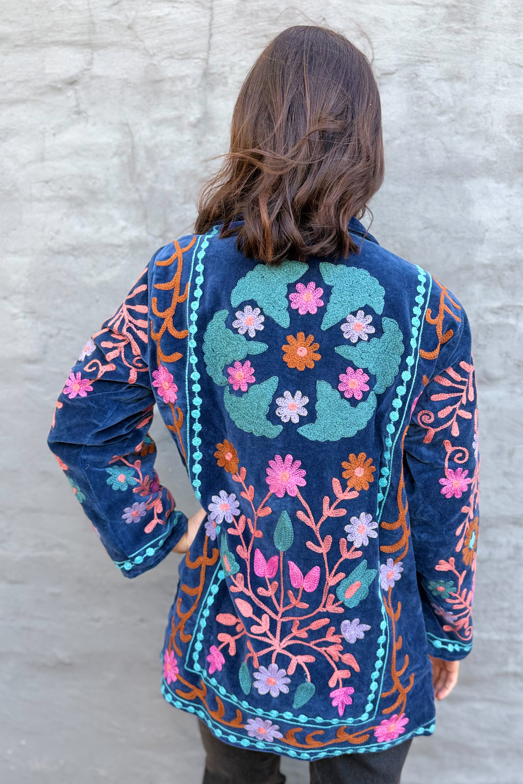 Velvet Suzani Jacket In Deep Ocean