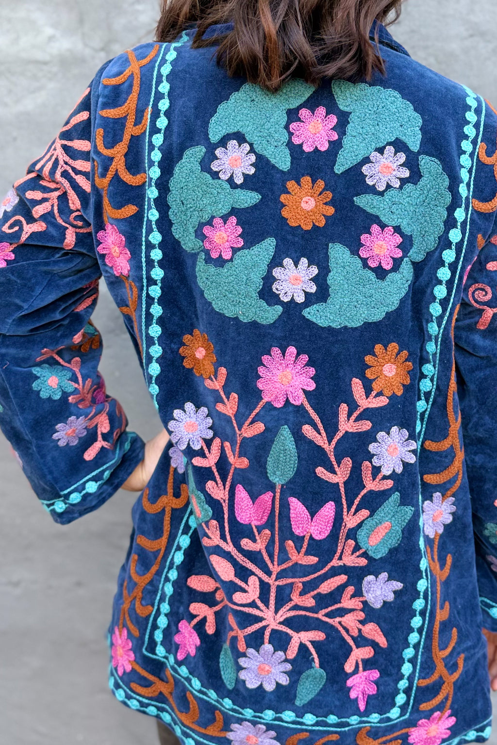 Velvet Suzani Jacket In Deep Ocean
