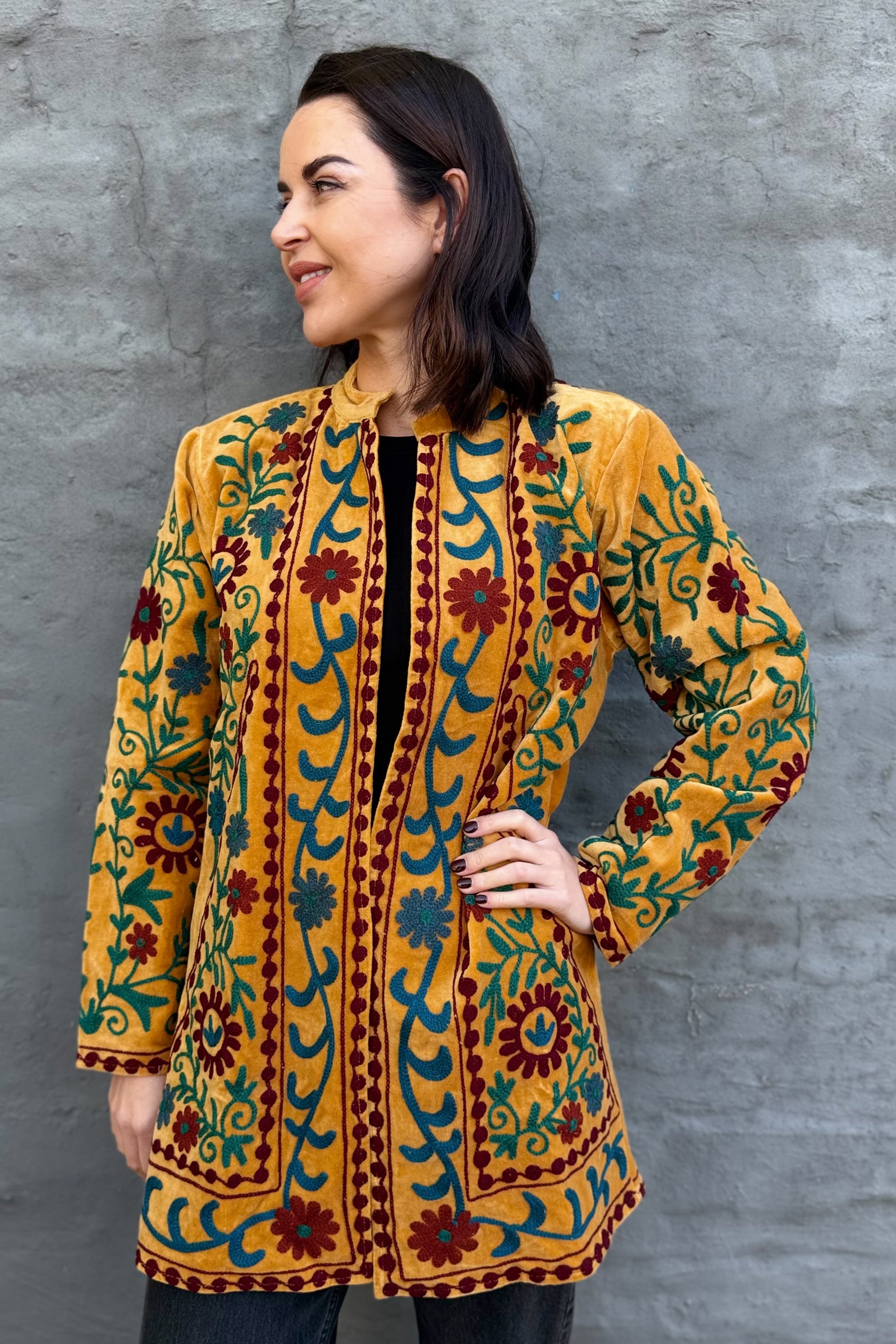 Velvet Suzani Jacket In Ochre