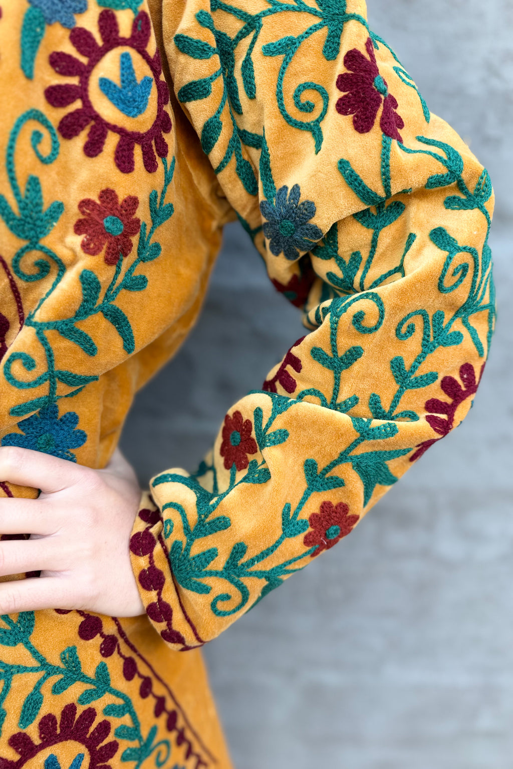 Velvet Suzani Jacket In Ochre