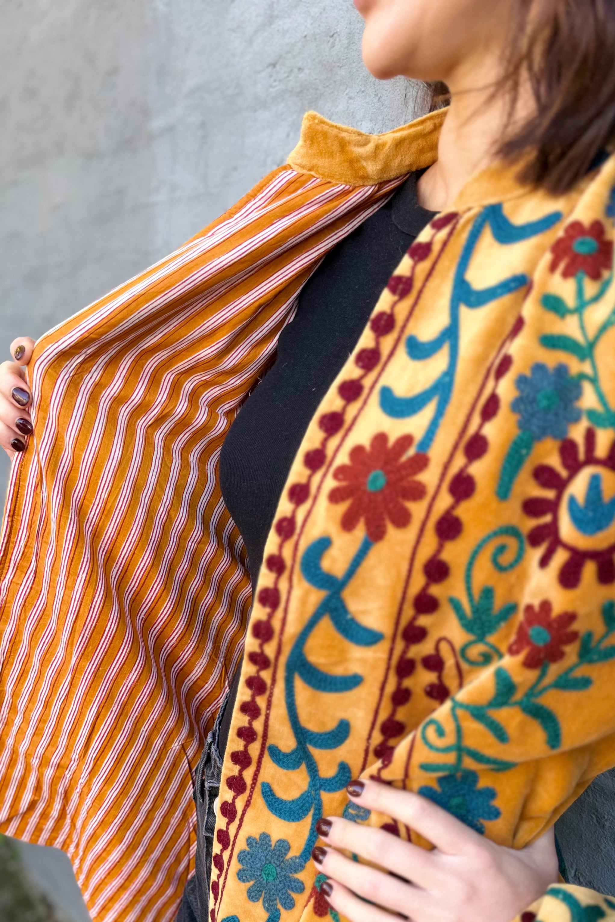 Velvet Suzani Jacket In Ochre