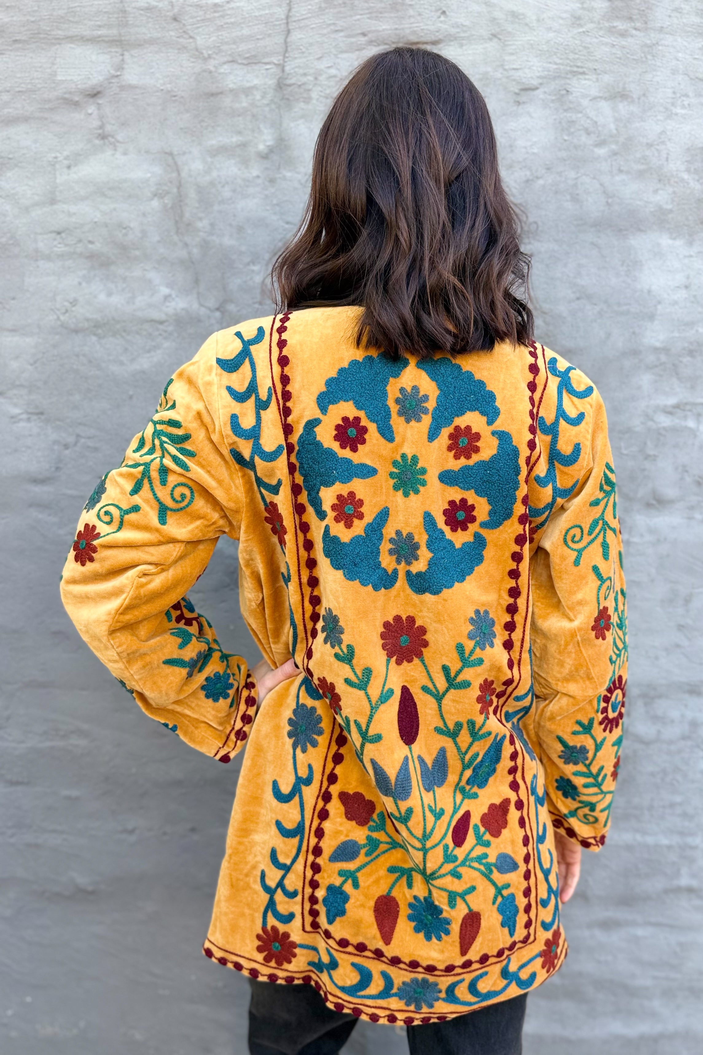Velvet Suzani Jacket In Ochre