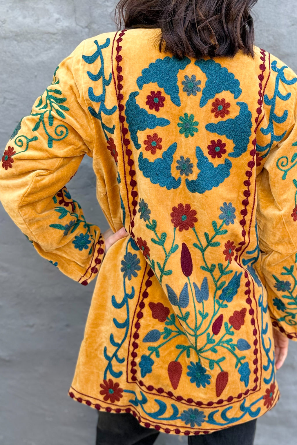 Velvet Suzani Jacket In Ochre