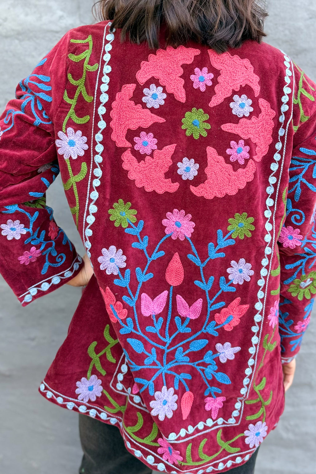 Velvet Suzani Jacket In Rhubarb Red
