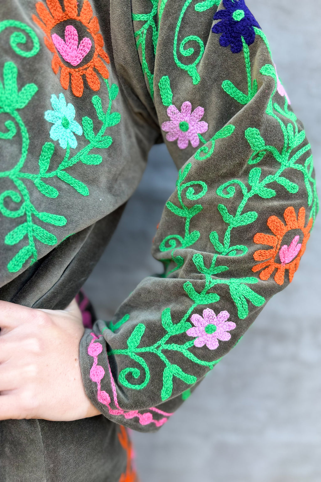 Velvet Suzani Jacket In Agave Green