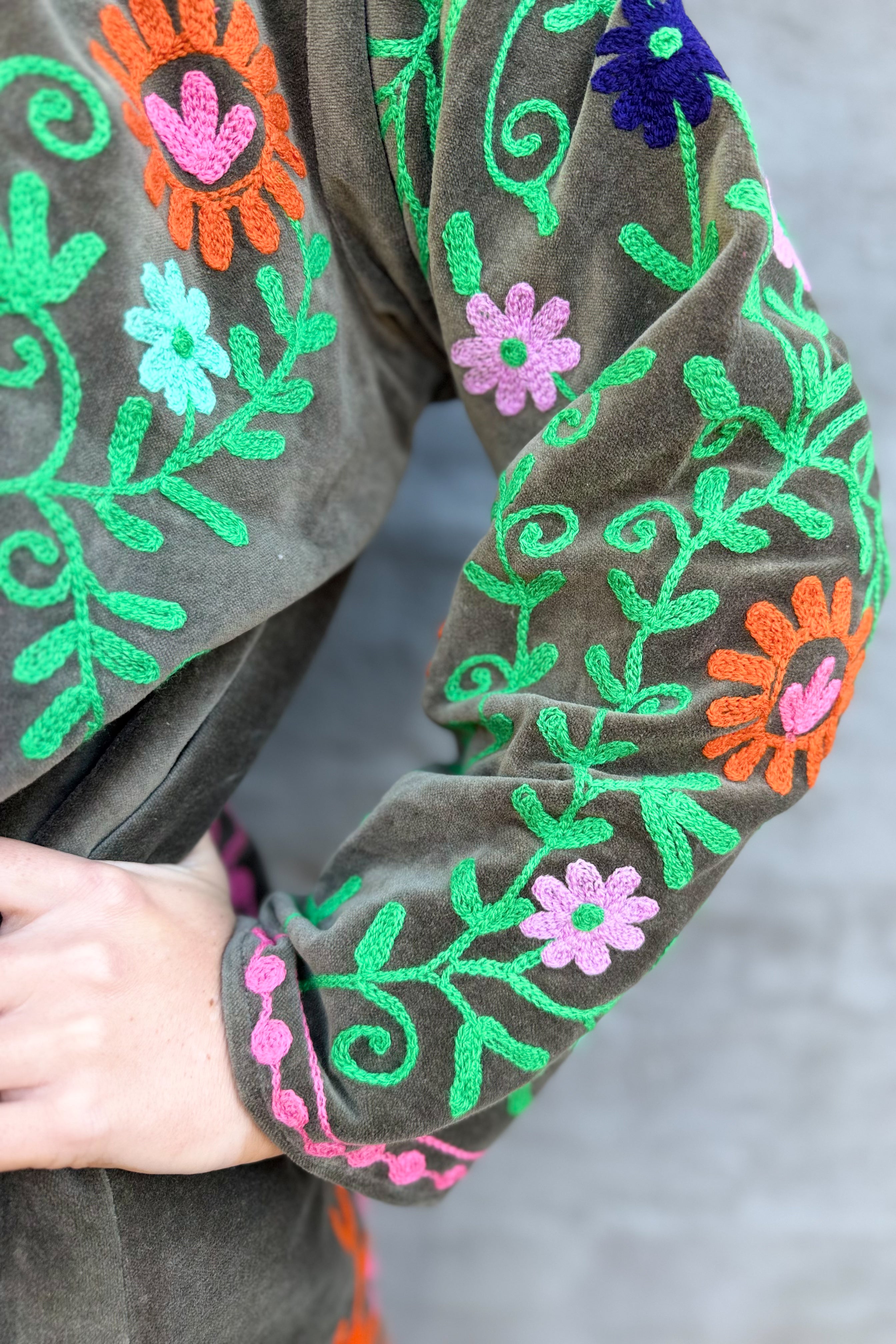 Velvet Suzani Jacket In Agave Green