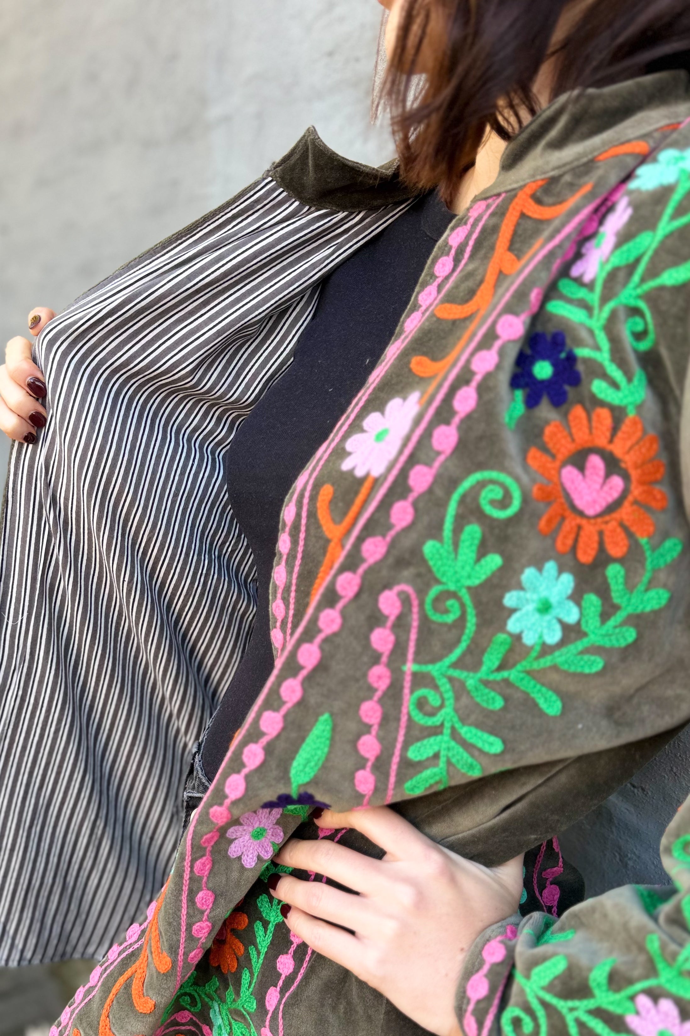 Velvet Suzani Jacket In Agave Green