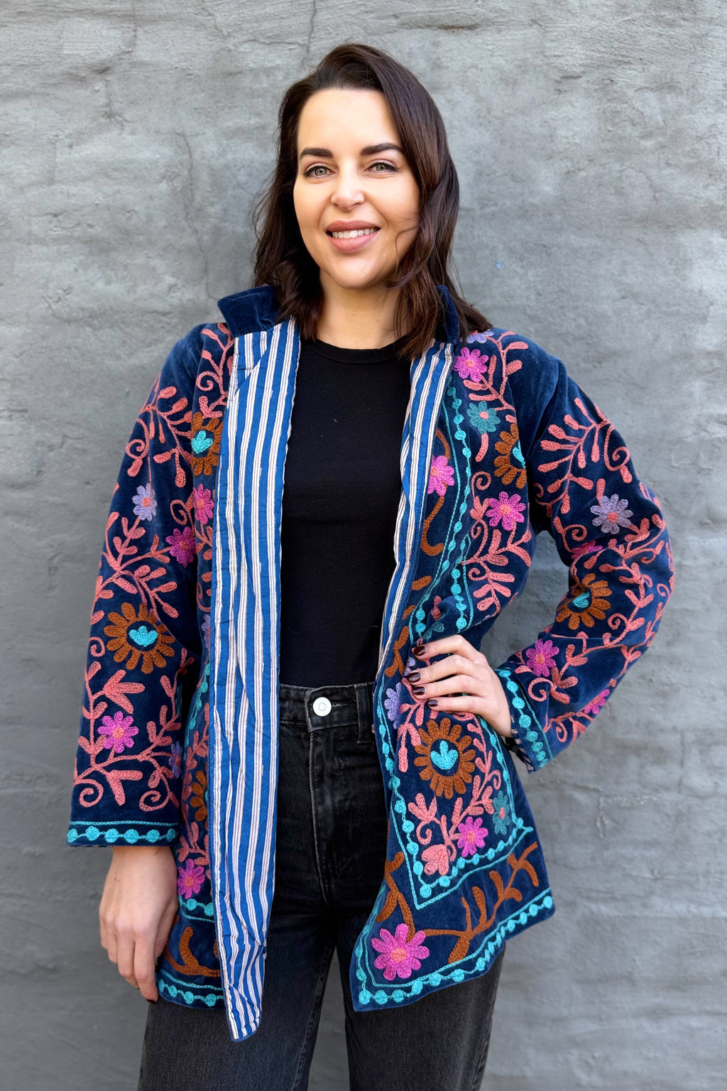 Velvet Suzani Jacket In Moonlit Ocean