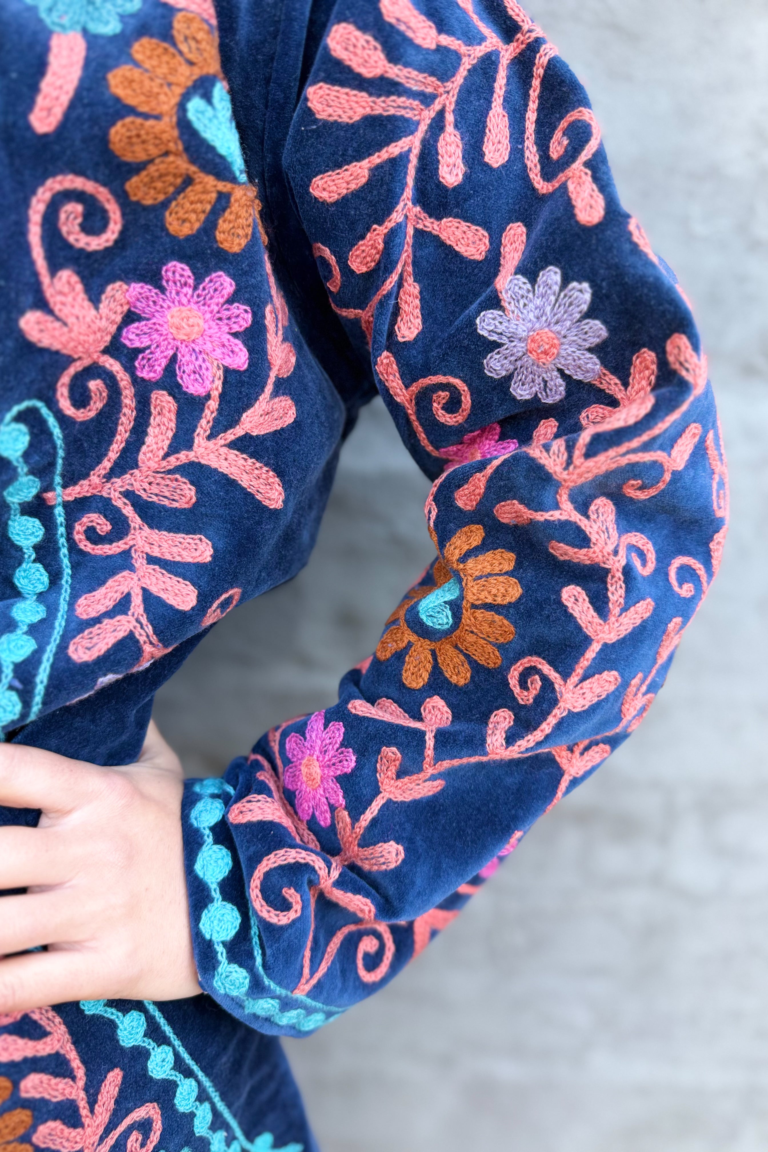 Velvet Suzani Jacket In Moonlit Ocean