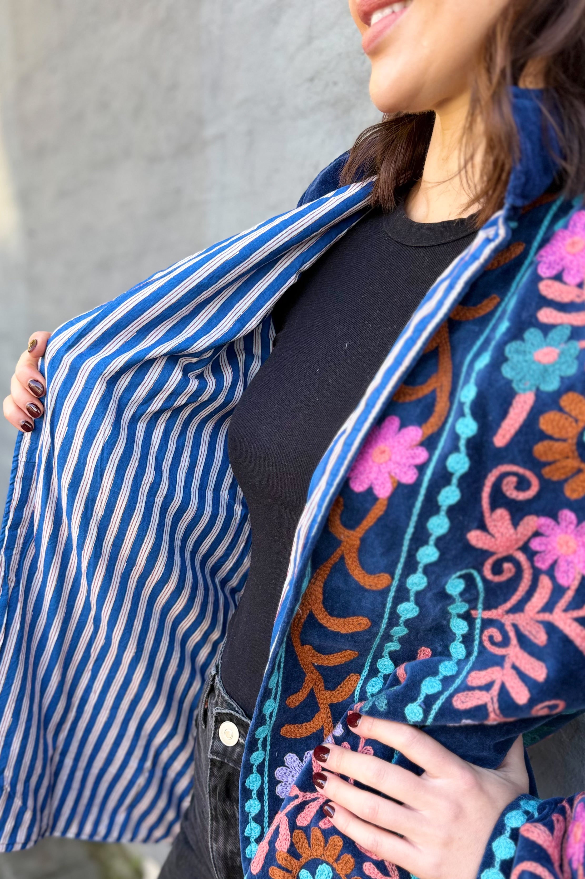 Velvet Suzani Jacket In Moonlit Ocean