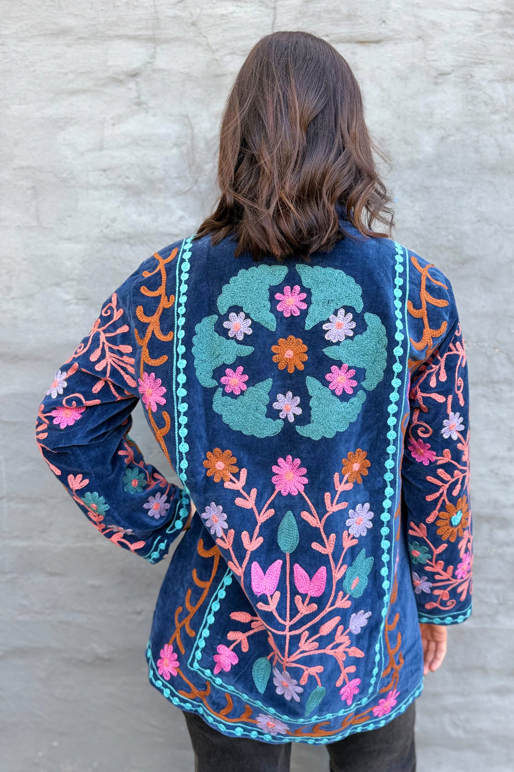 Velvet Suzani Jacket In Moonlit Ocean