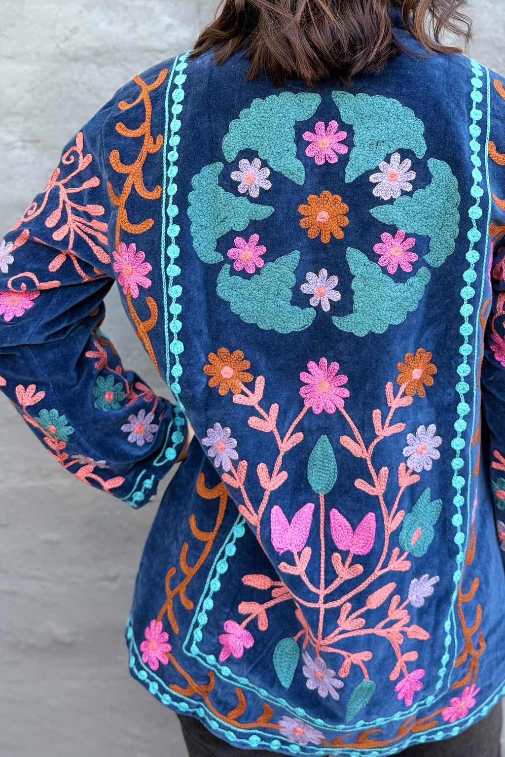 Velvet Suzani Jacket In Moonlit Ocean