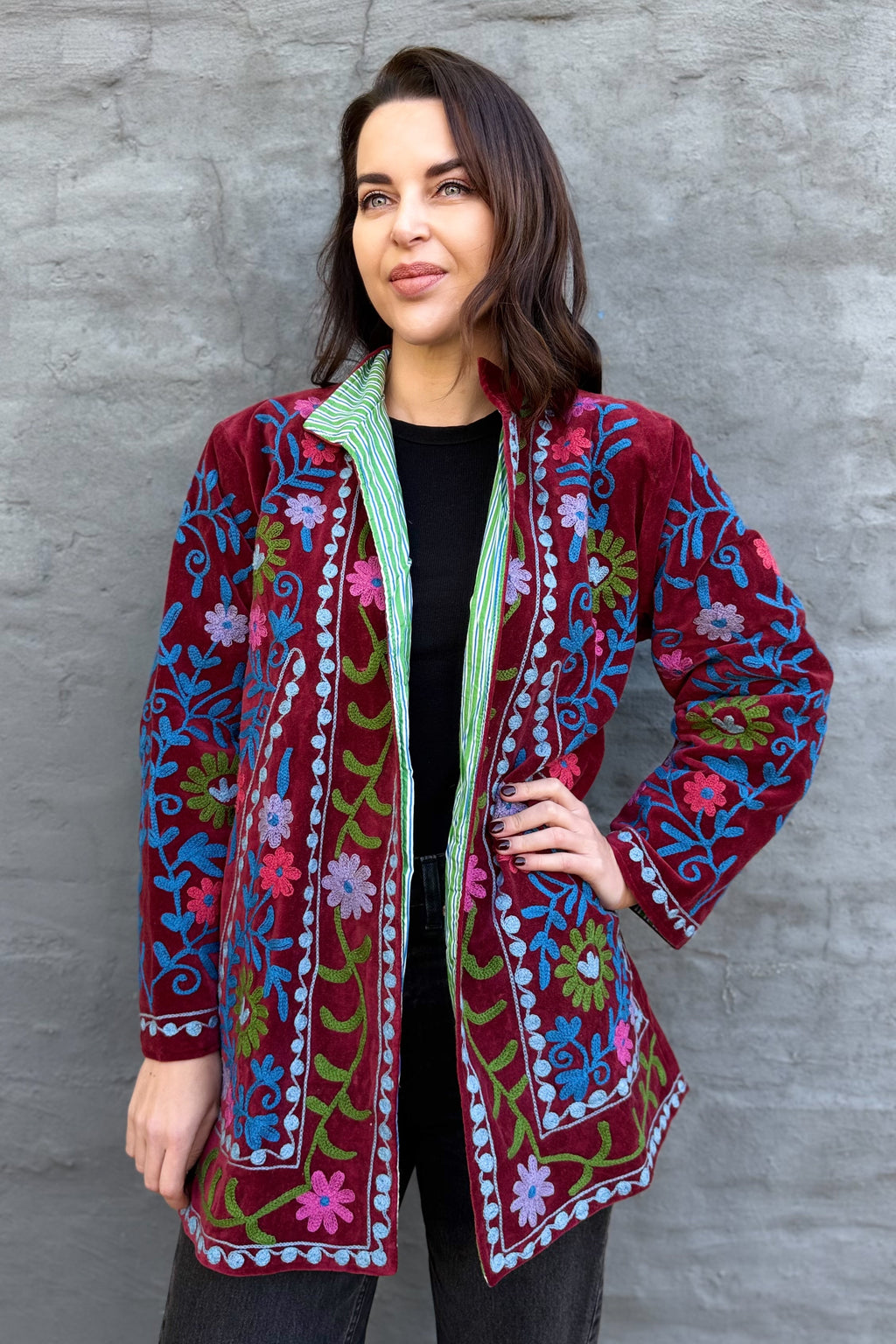Velvet Suzani Jacket In Pomegranate