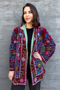 Velvet Suzani Jacket In Pomegranate