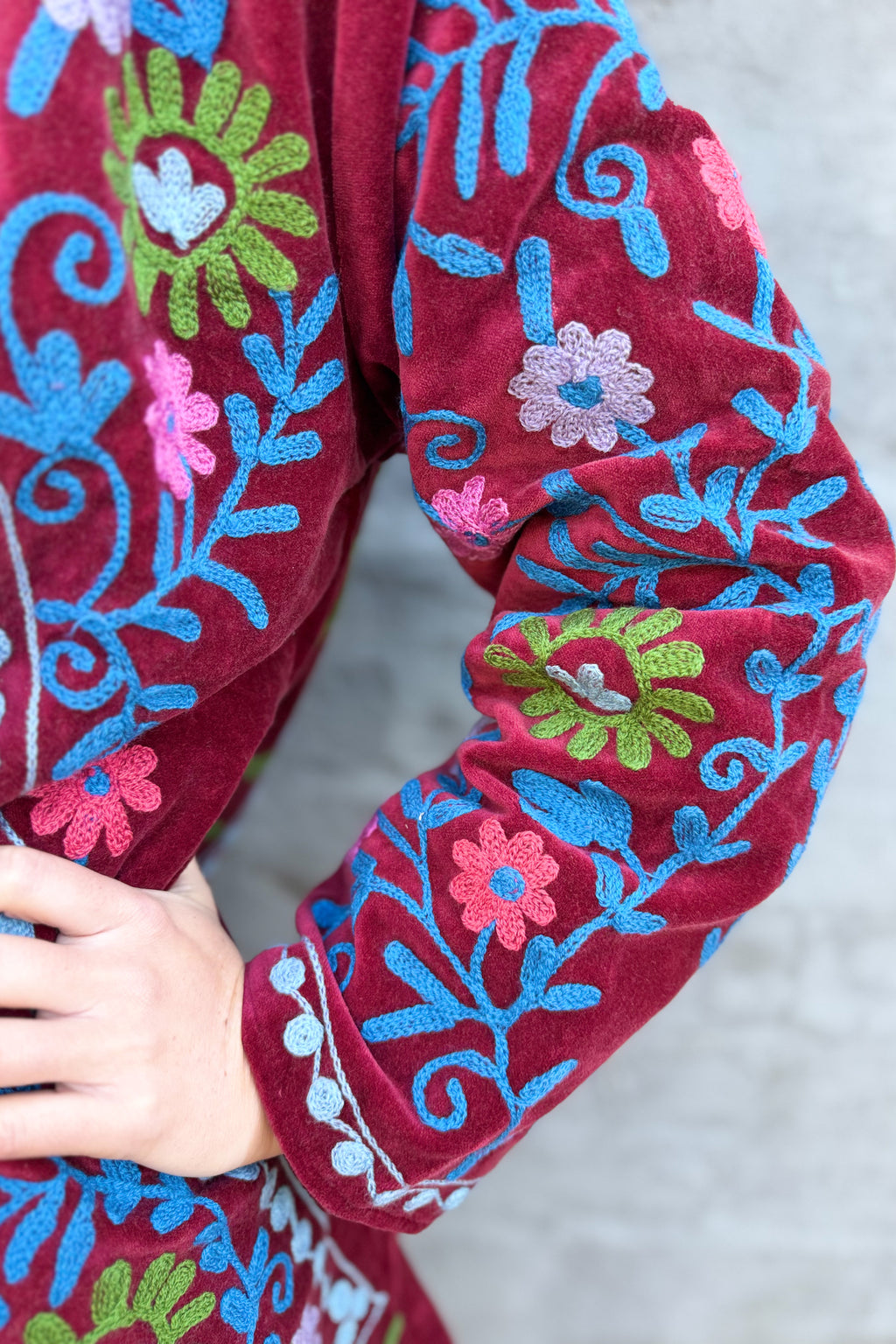 Velvet Suzani Jacket In Pomegranate
