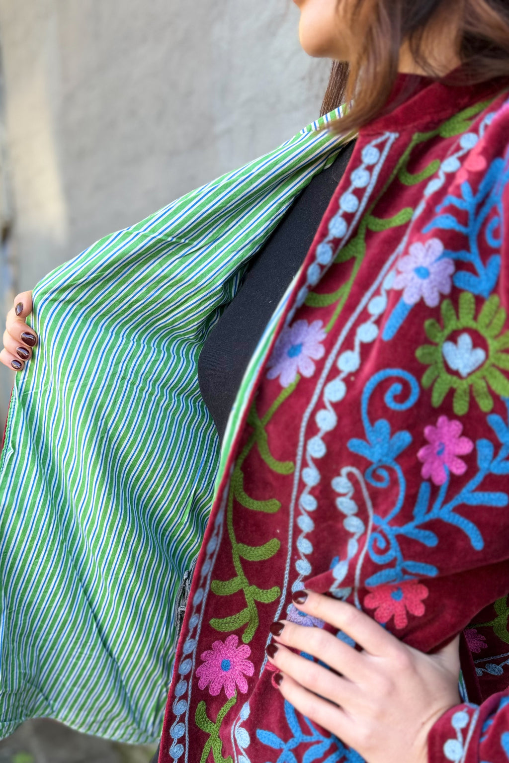 Velvet Suzani Jacket In Pomegranate