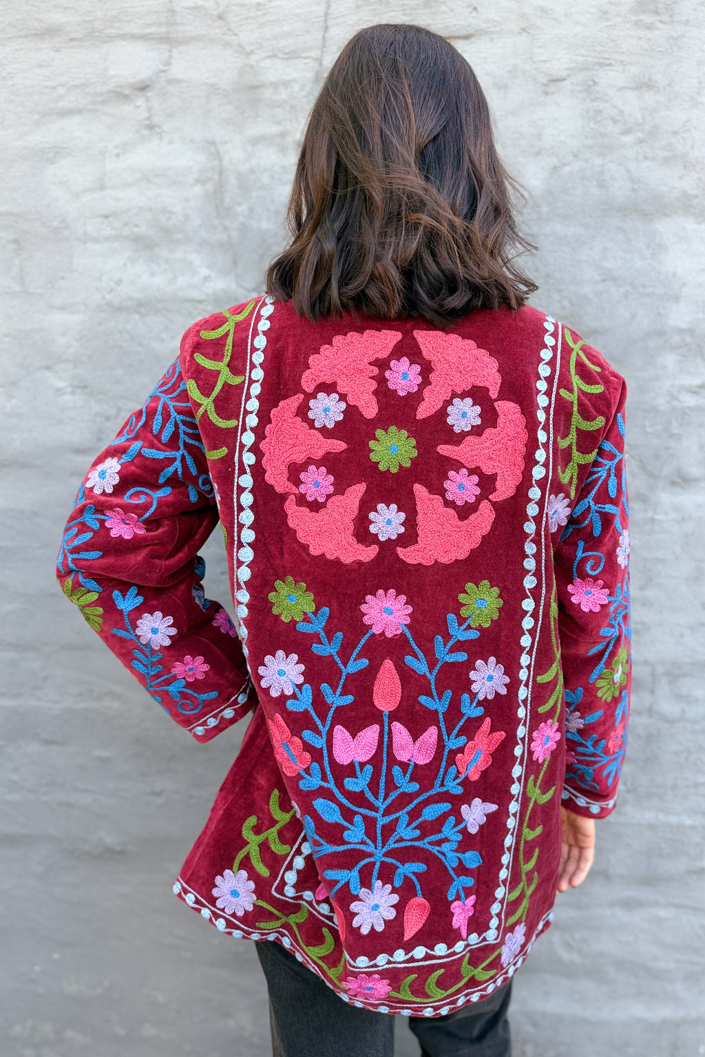 Velvet Suzani Jacket In Pomegranate