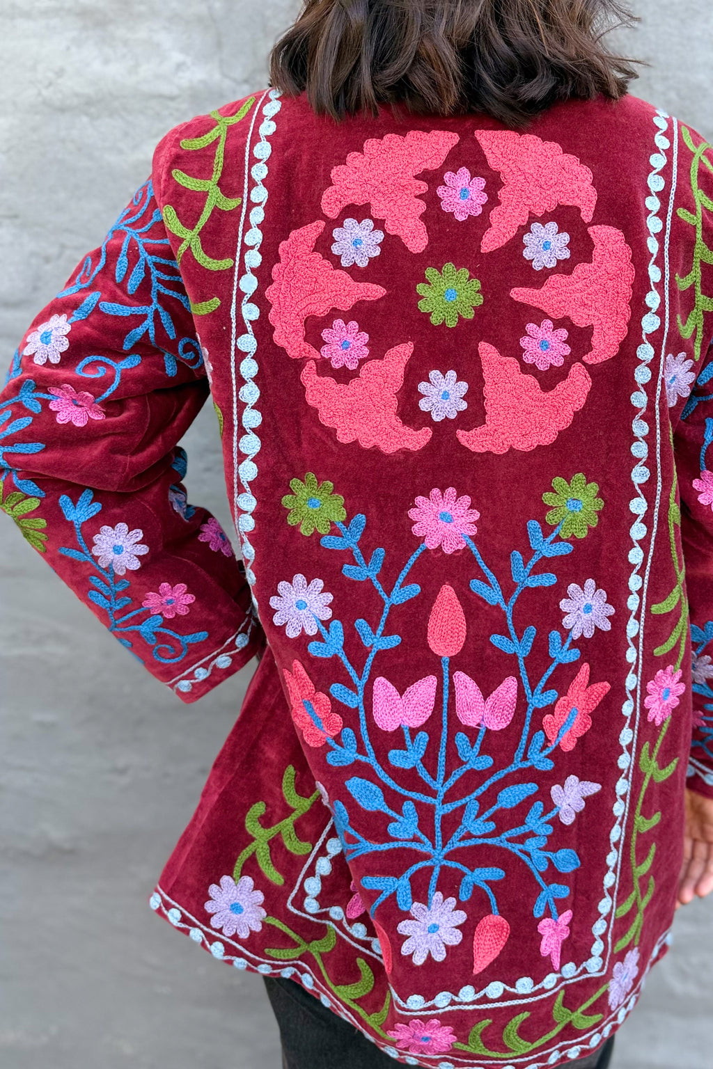 Velvet Suzani Jacket In Pomegranate