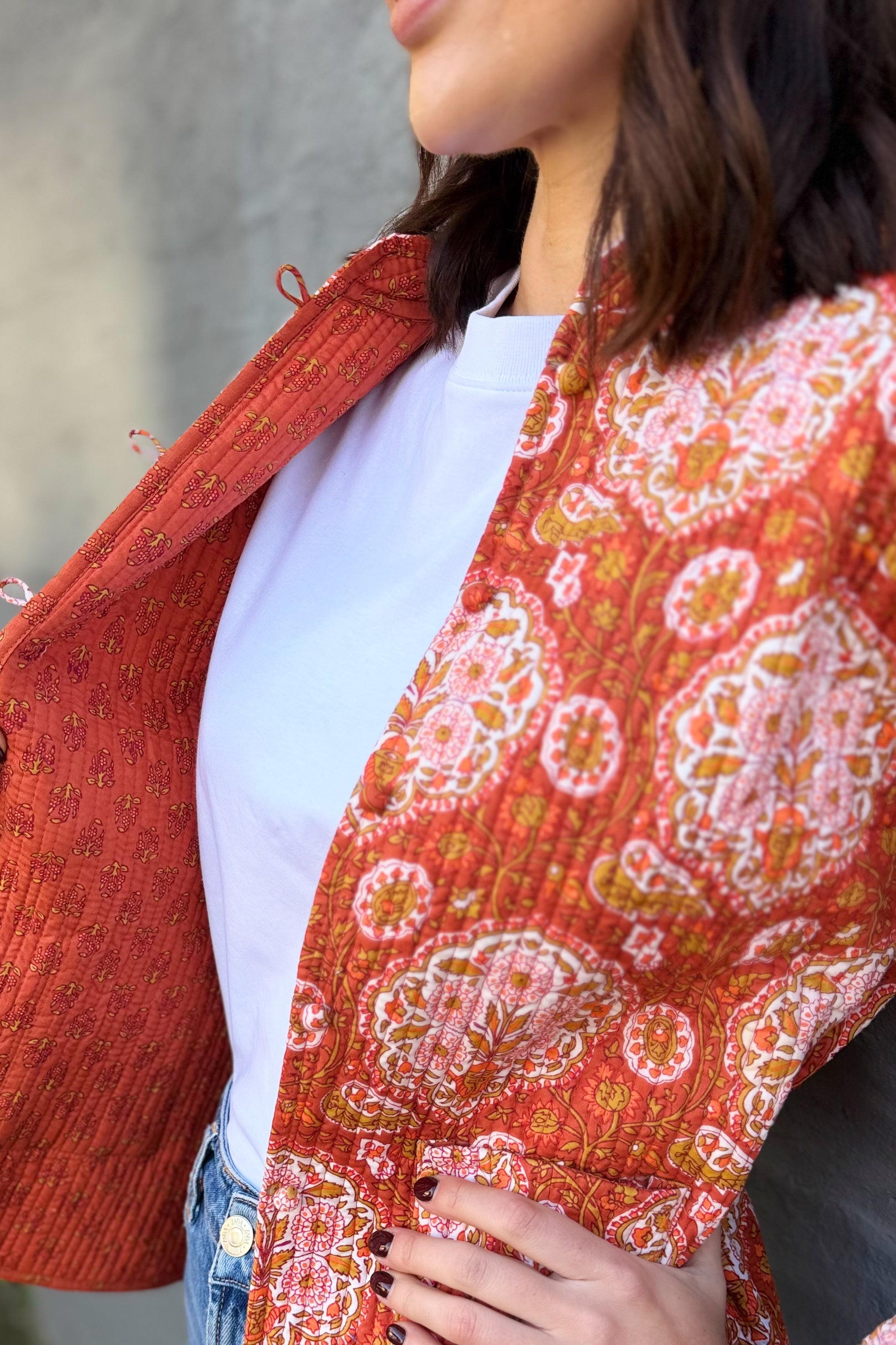 Quilted Cotton Jacket In Vintage Flame