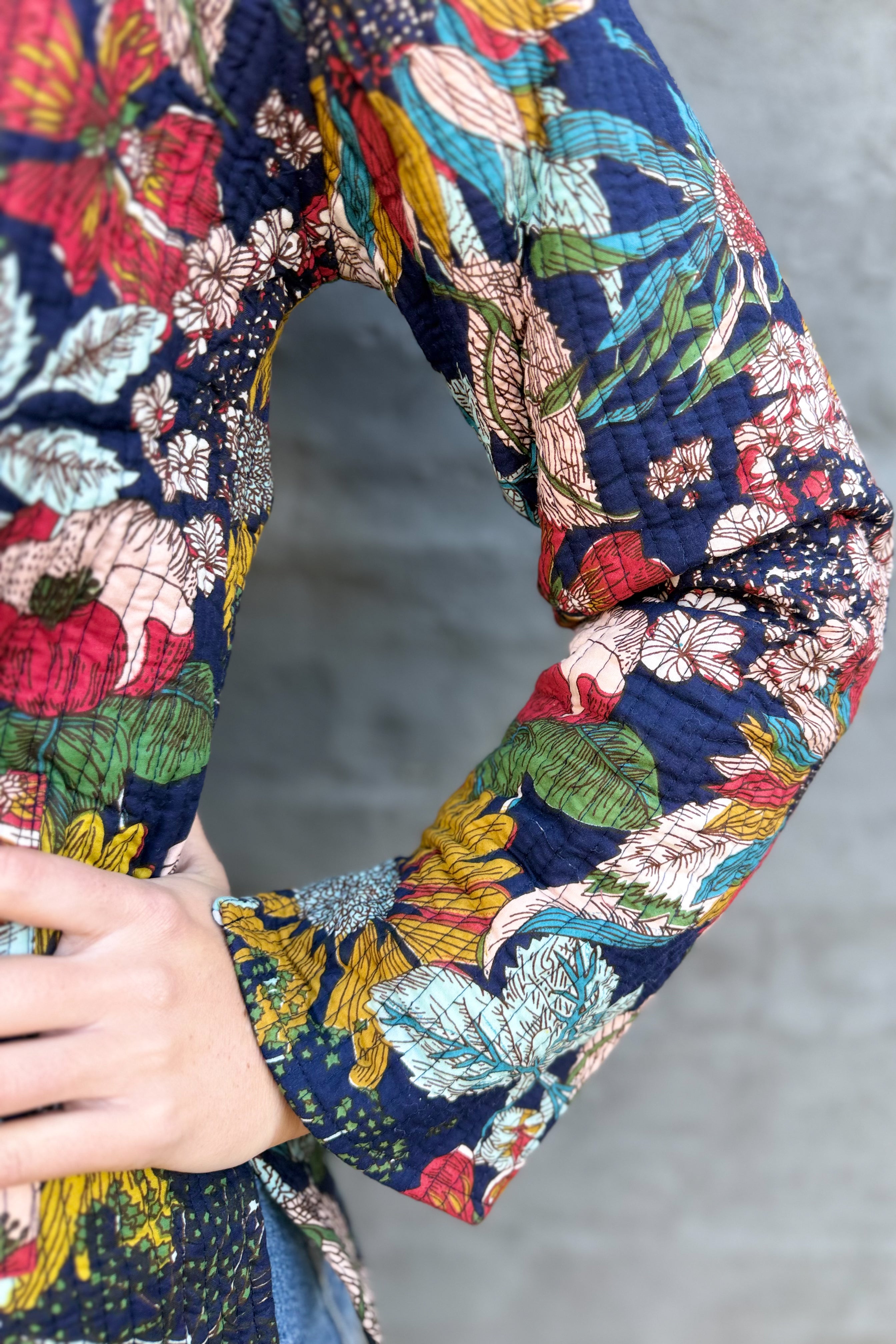 Quilted Cotton Jacket In Navy Botanical